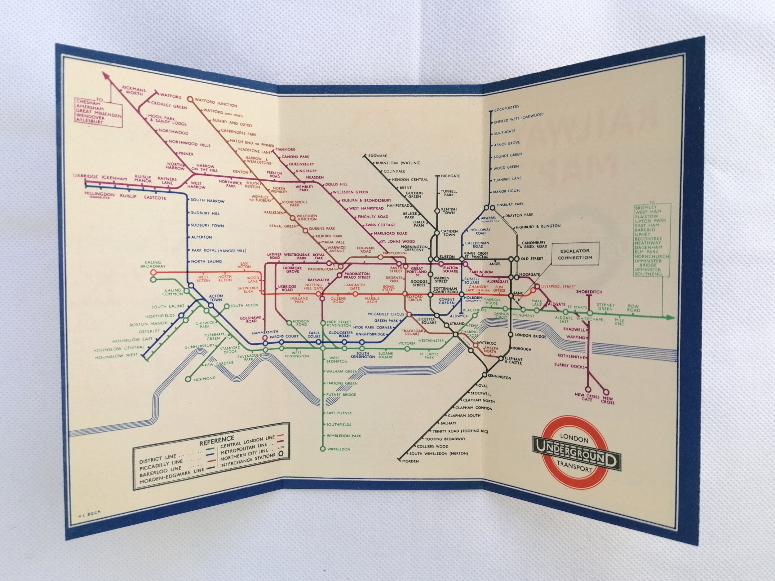 1937 London Underground Pocket Map No1 Hc Beck Iconic Antiques