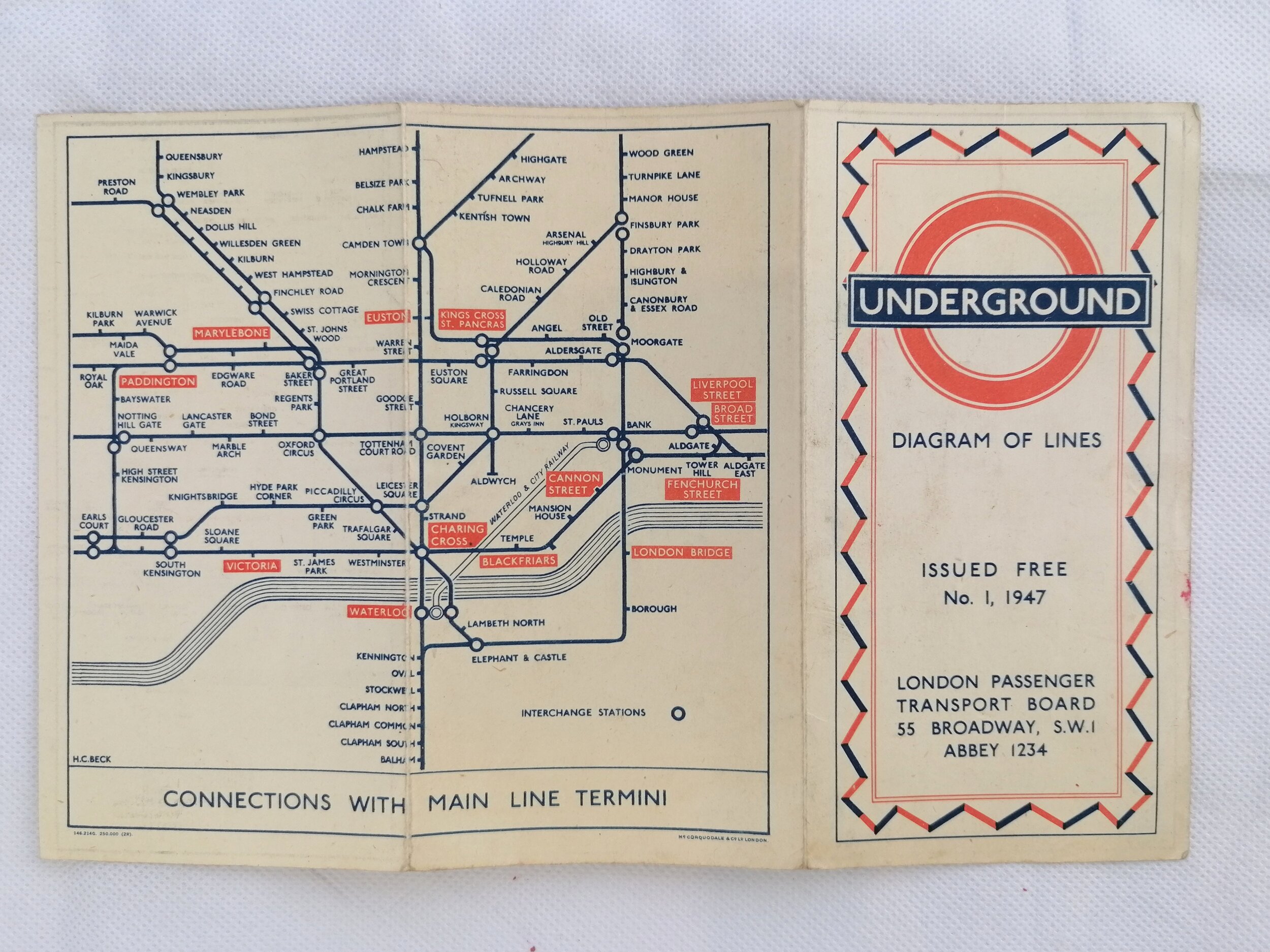 1947 London Underground Pocket Map No 1 Hc Beck Iconic Antiques
