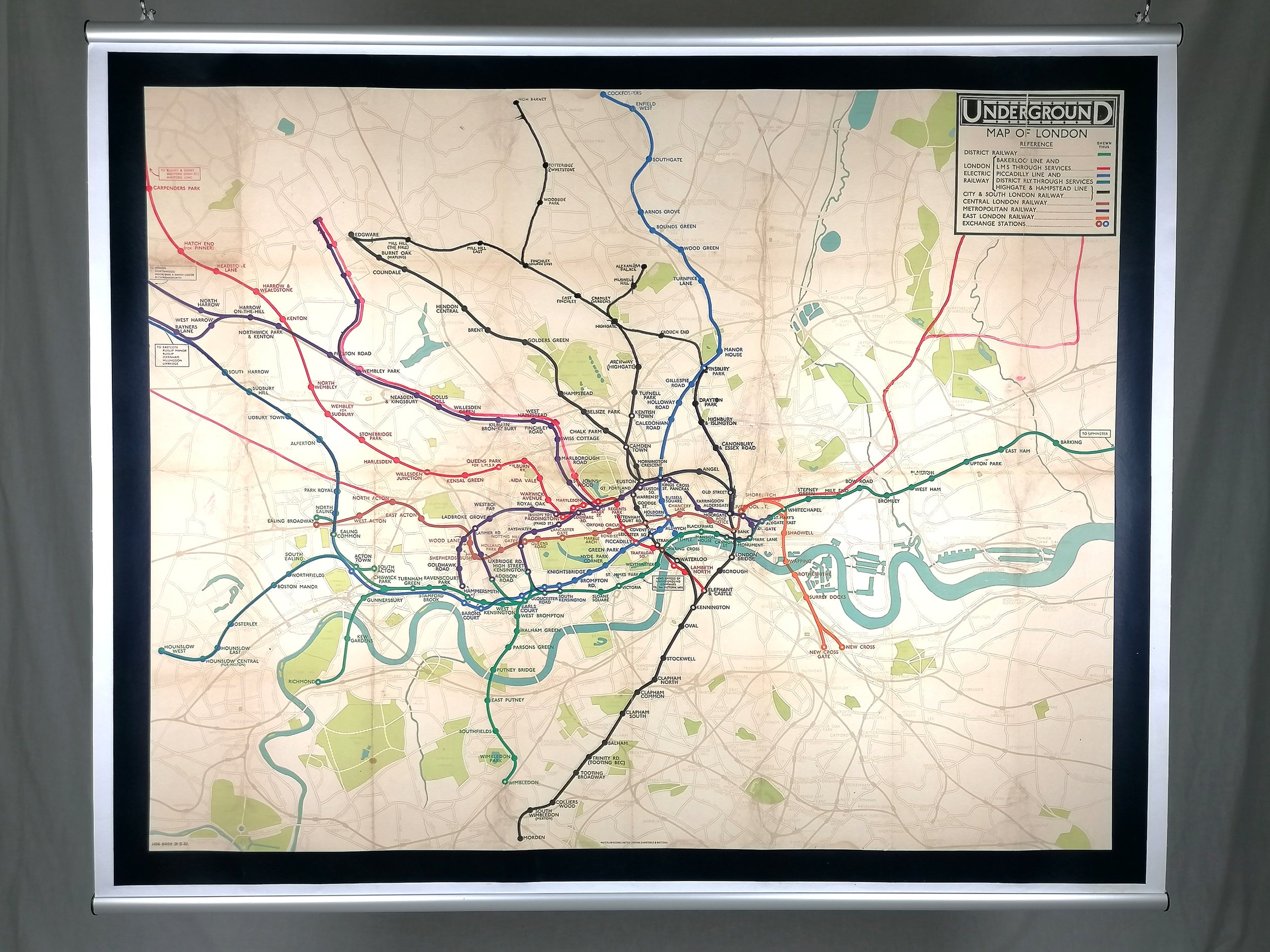 1932 London Underground 'Quad Royal' Station Map - Manuscript additions by HC Beck