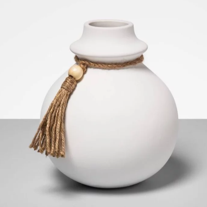 White Clay Vase with Boho Tassel.PNG