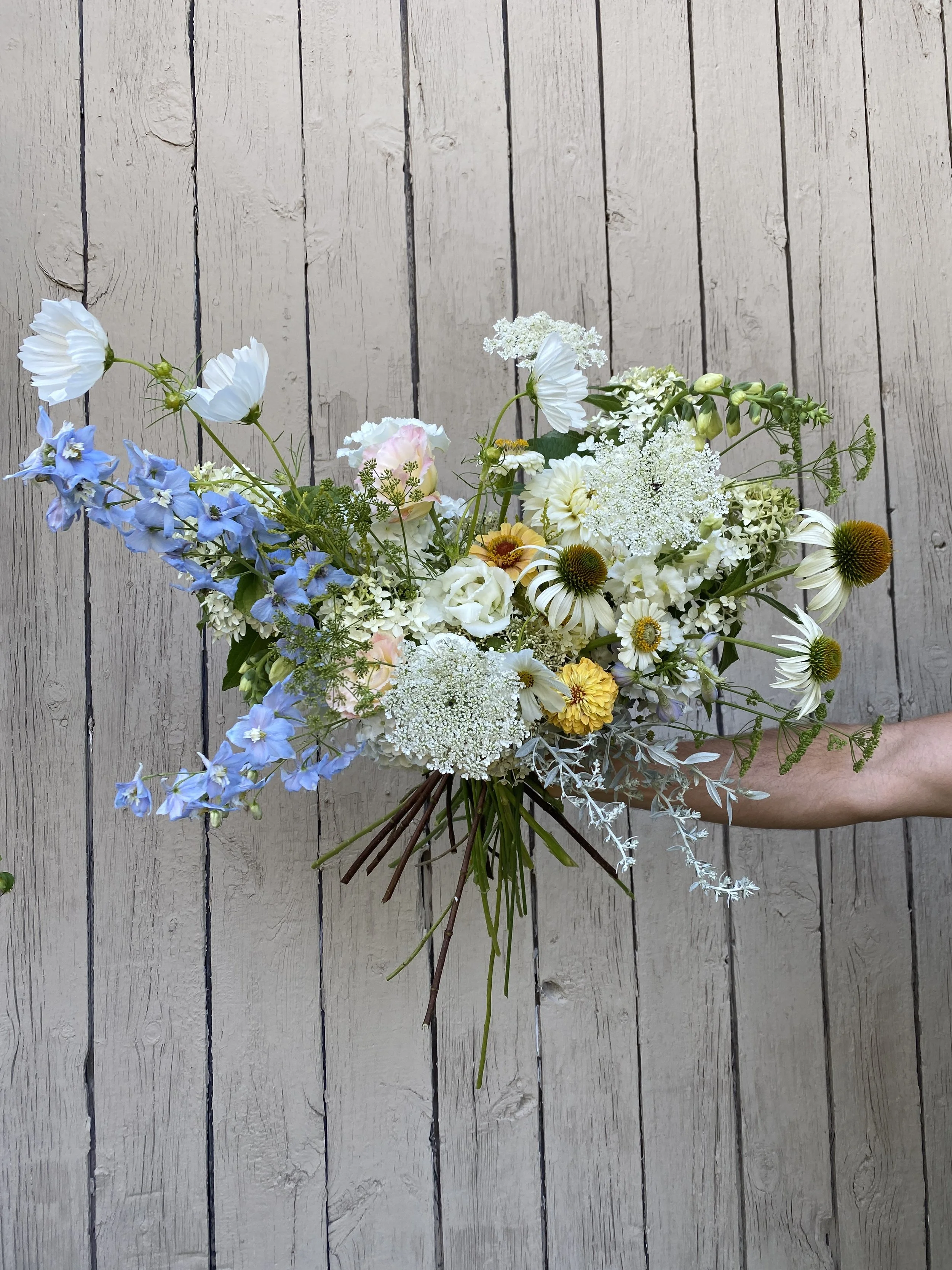 white and something blue bouquet by heirloom soul florals - white wildflower bouquet - locally grown wedding florist in Buffalo ny