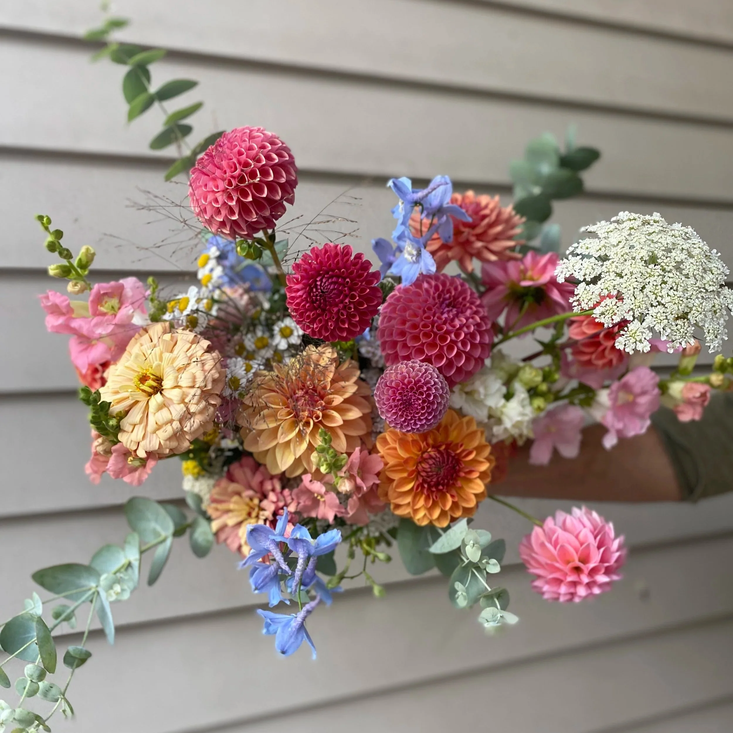 Sunset Toned Bouquet with Eucalyptus by Heirloom Soul Florals - sustainable wedding florals in Buffalo ny