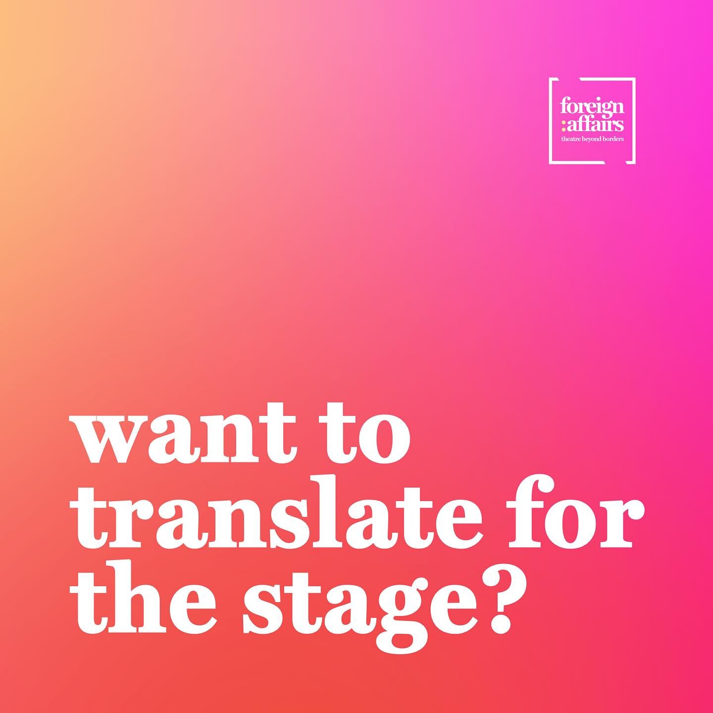 🚀🚀Our amazing collaborators @weare4naffairs are now accepting applications for the fifth edition of their Theatre 
Translator Mentorship. 

The mentorship is a part-time training and workshop programme dedicated to empowering and 
supporting emer