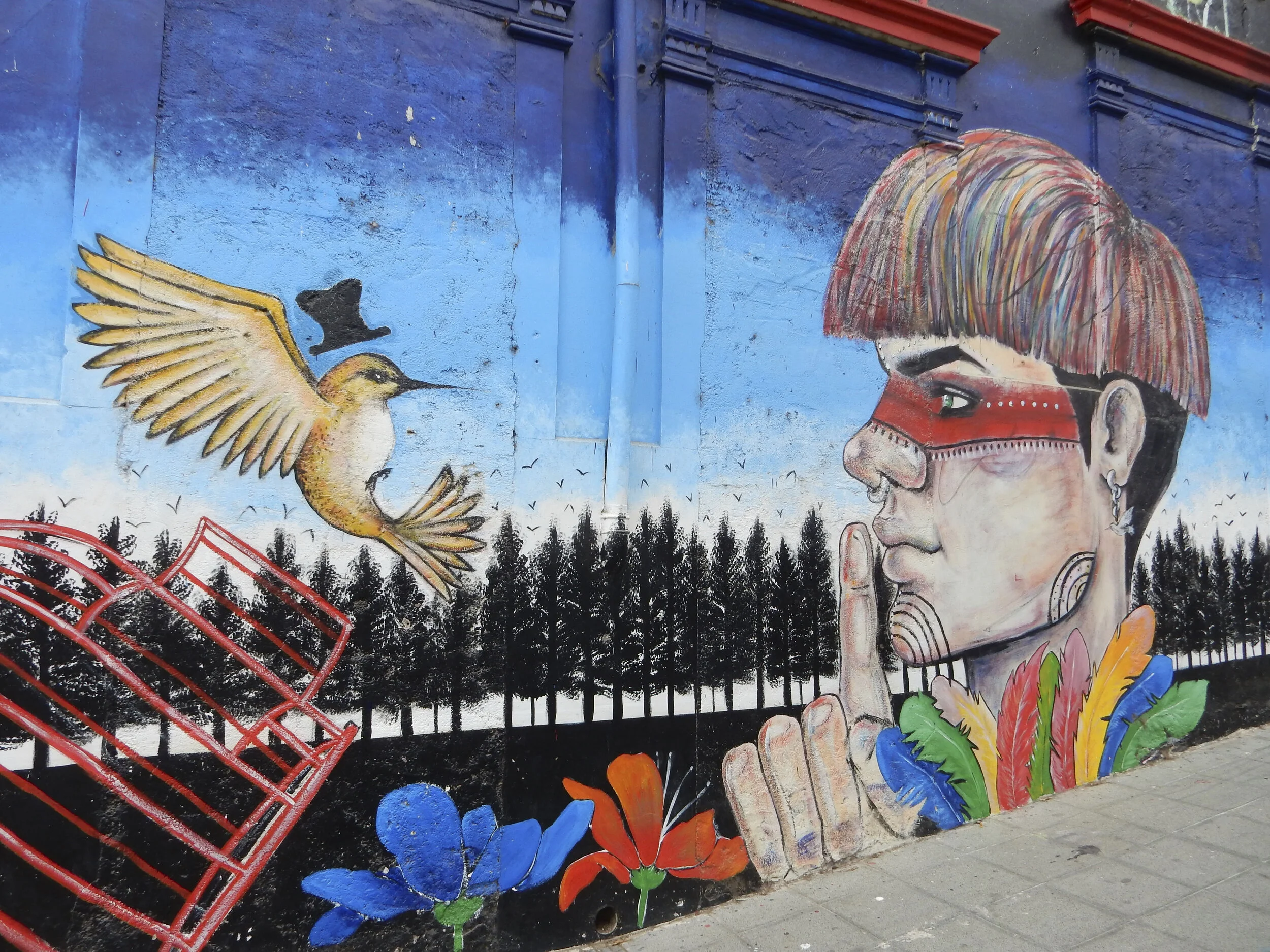 Mapuche mural, Valporaiso, Chile