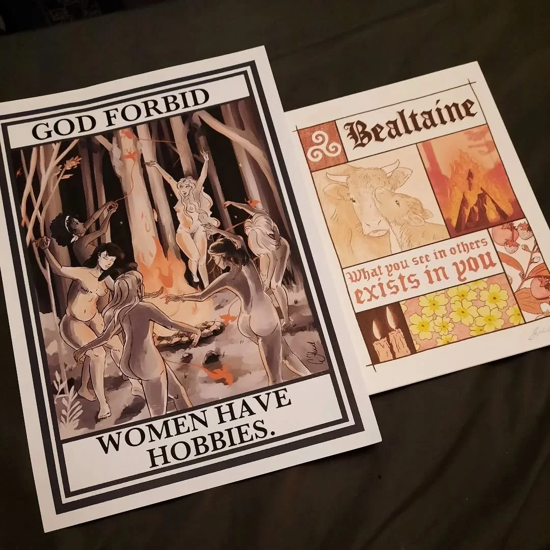 Went to @dublincomicarts and bought more art I don't have room for 😅 
God Forbid by @cherrysparksillustrations 
Beltane by @lolanthe