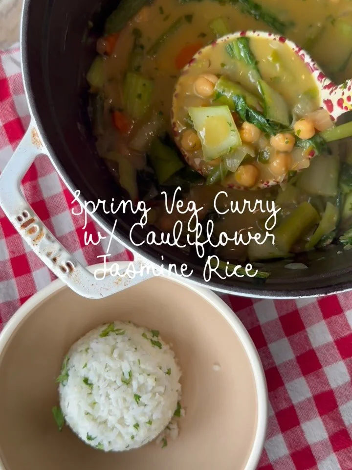 The recipe for this Spring vegetable curry is on my website ~ I used all the produce left sitting in my fridge but you can swap in asparagus, bok choy, green beans, carrots, squash&hellip; add lentils, beans, whatever your family enjoys! I serve over