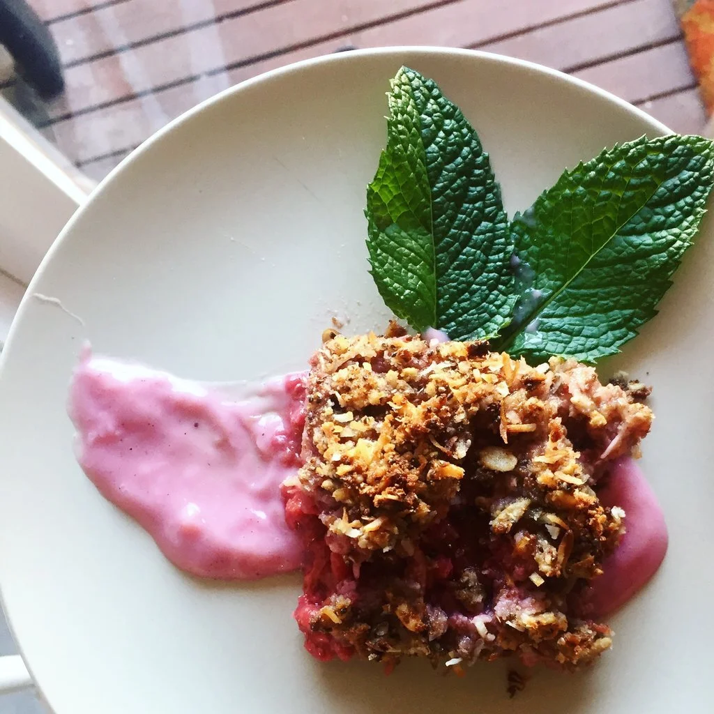 Paleo Rhubarb, Raspberry and Beet Crumble