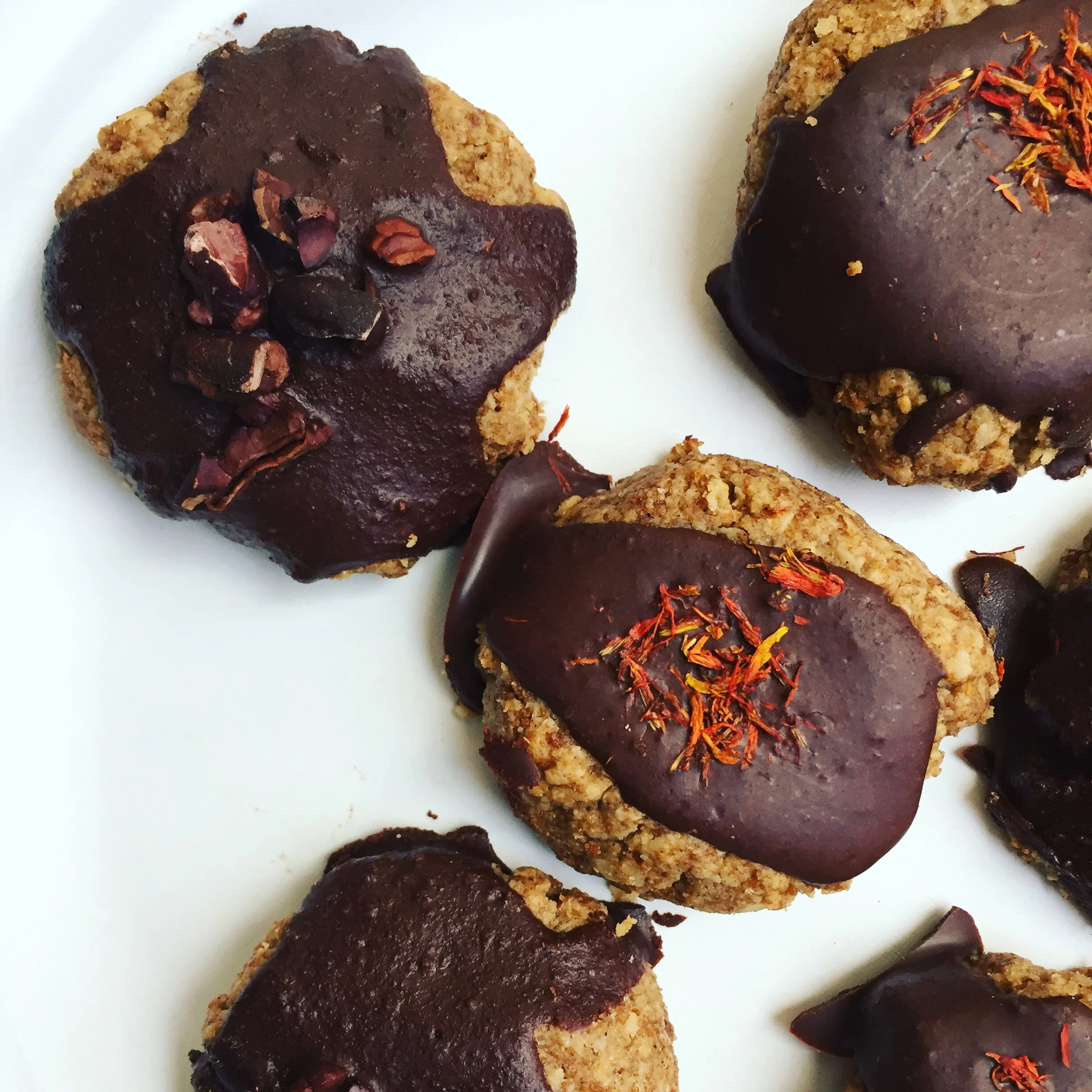 Oat and Tahini Cookies with Chocolate Cream Frosting