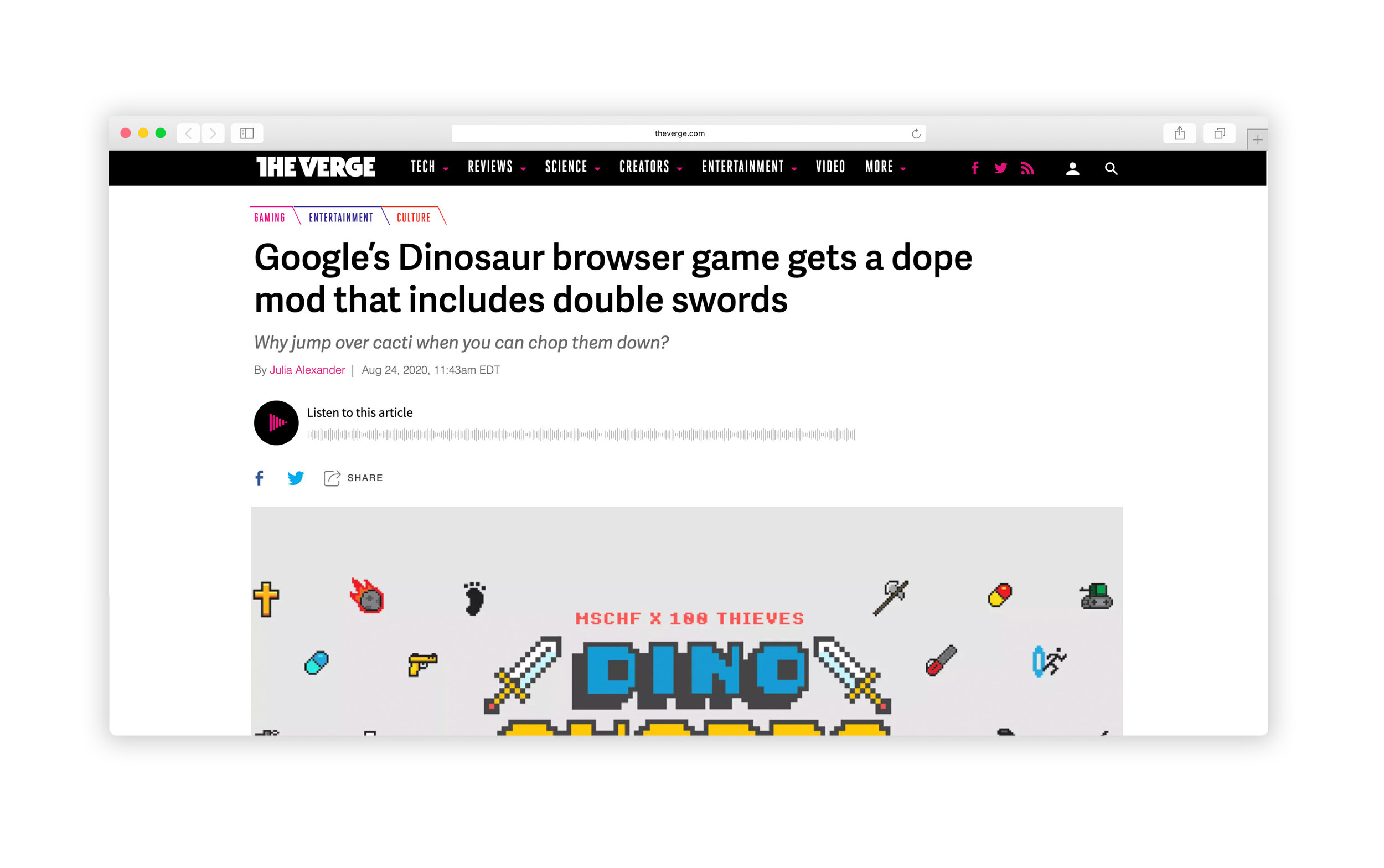 Google's Dinosaur browser game gets a dope mod that includes double swords  - The Verge