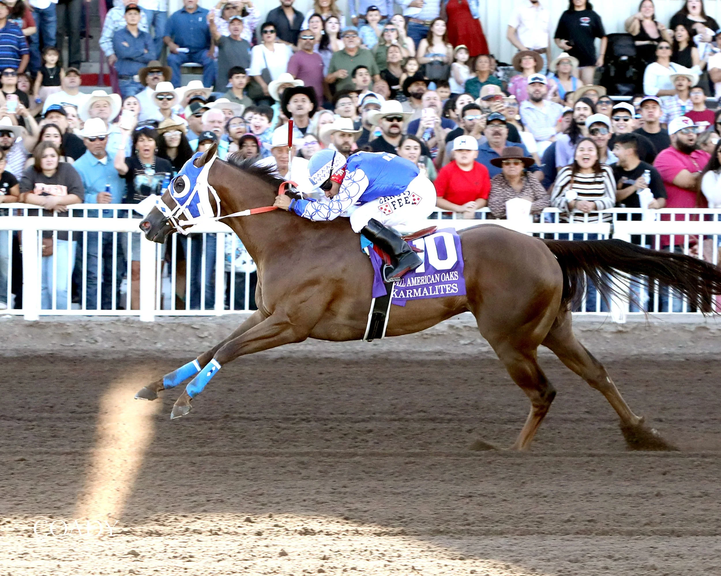 KARMALITES - All American Quarter Horse Oaks-G1 - 09-01-25 - R08 - Ruidoso Downs - Inside Finish 01 - Shawn Coady.jpg