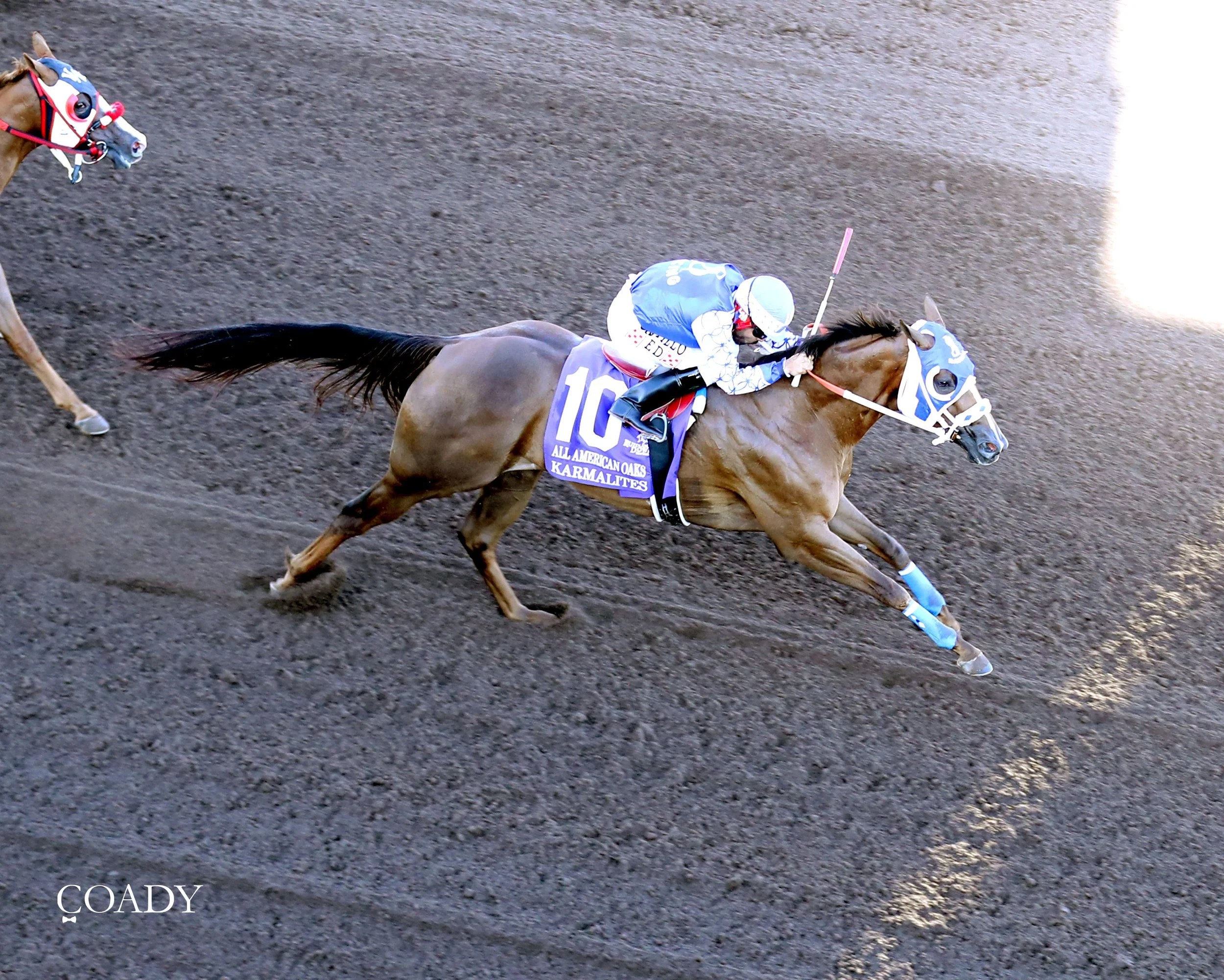 KARMALITES - All American Quarter Horse Oaks-G1 - 09-01-25 - R08 - Ruidoso Downs - Aerial Finish 01 - Corey Jaramillo.jpg