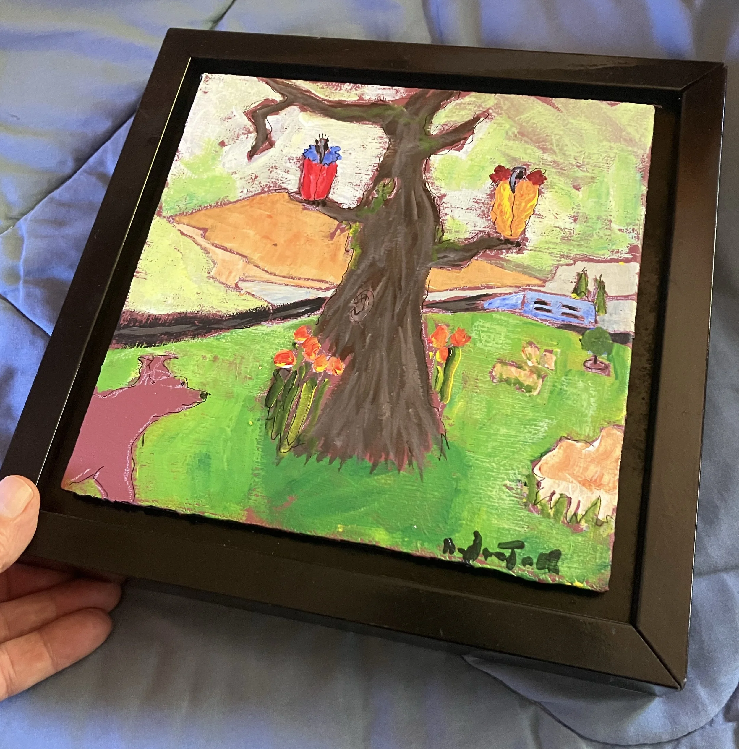 TWO BIRDS WITH DOG