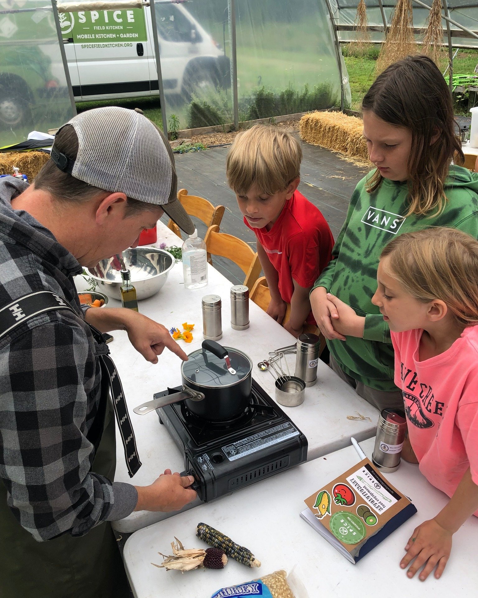Don't just watch...learn how and practice doing it yourself! That's #revolutionaryfoodengagement!

At Veggie Adventure Camp, we empower our campers to plant, harvest, and cook their own veggie (and fruit)-rich snacks! 

Our 4th-7th grade campers will
