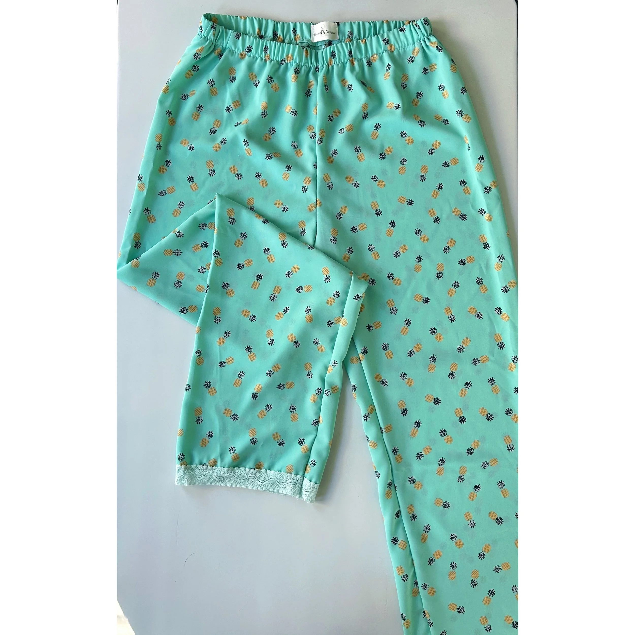 Silky Pineapple Lounge Pants with Lace Trim