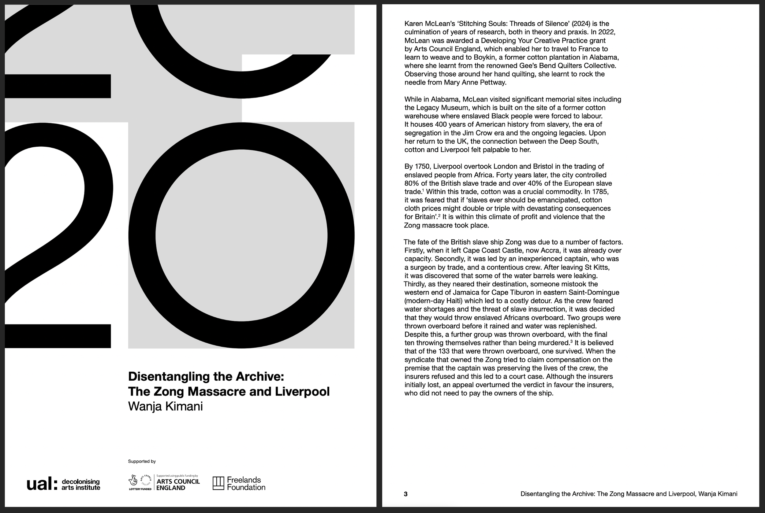 Disentangling the Archive: The Zong Massacre and Liverpool, written to accompany Karen McLean’s 20/20 commission at Walker Art Gallery, Liverpool, UK.