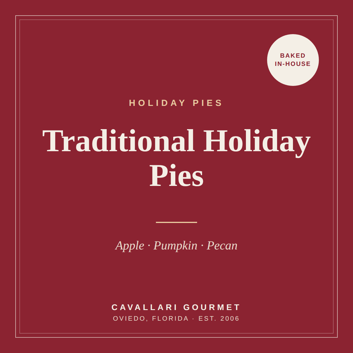 Traditional Holiday Pies — Reservation (Pay at Pickup)