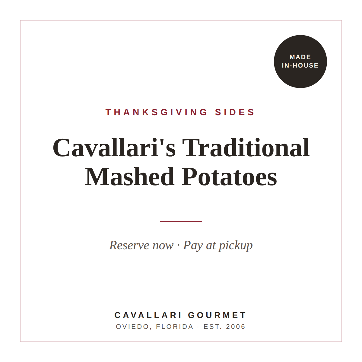 Traditional Mashed Potatoes — Reservation (Pay at Pickup)