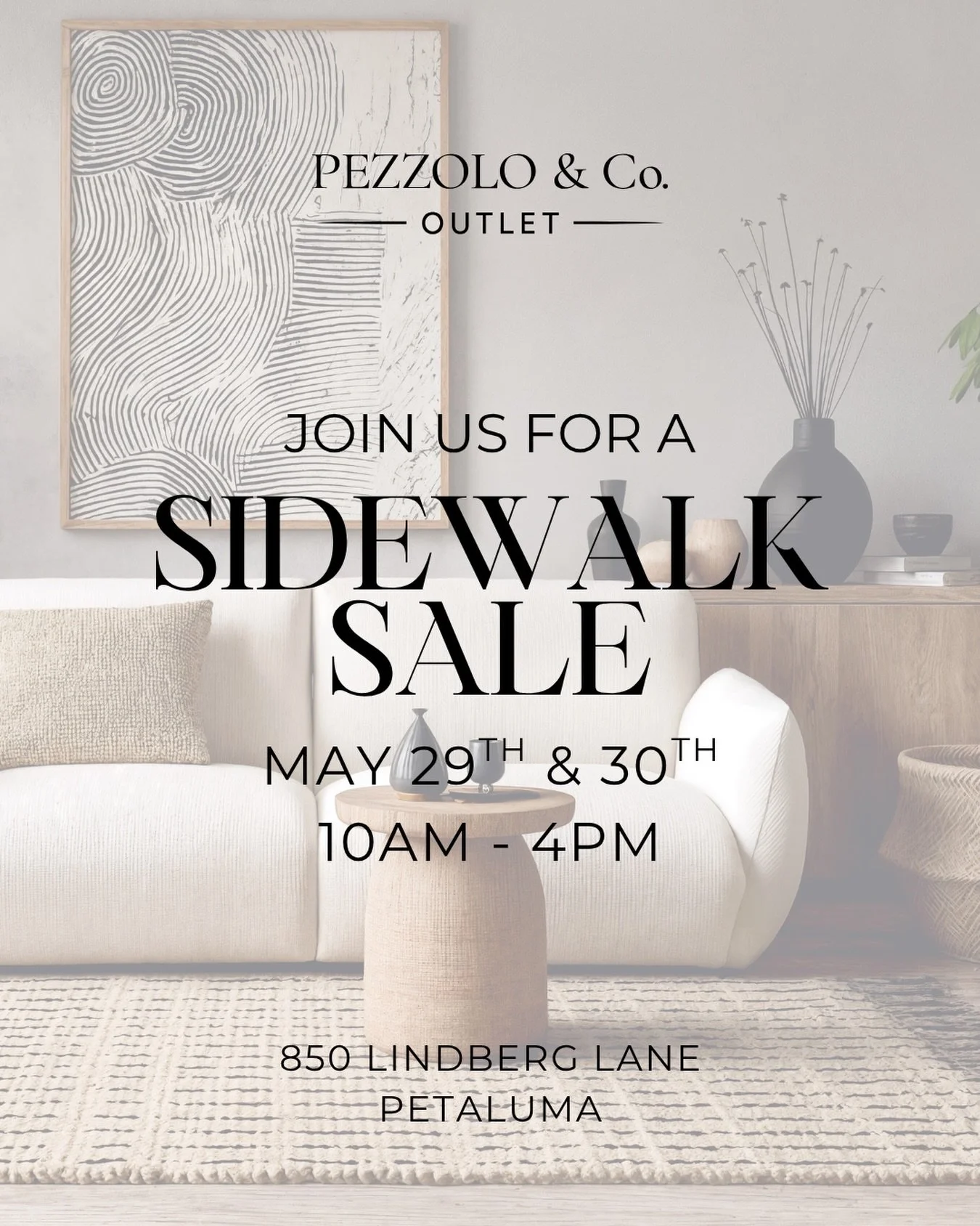 The Sidewalk Sale is back! 🎉

Get ready for incredible deals on brand-new Outlet inventory that&rsquo;s less than perfect, along with gently used staging pieces&mdash;all priced to move. You&rsquo;ll find furniture, lighting, artwork, and decorative