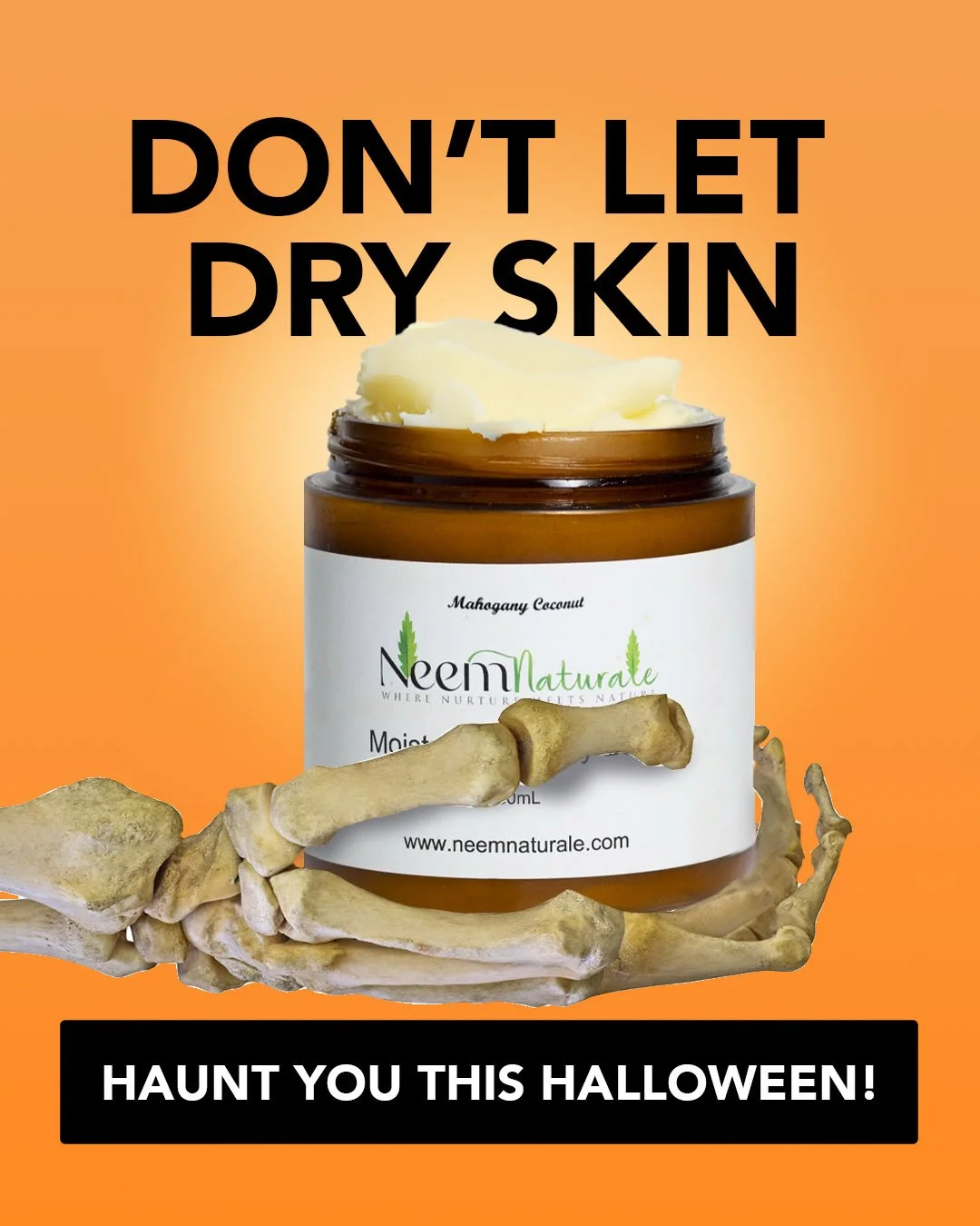 Our moisturizing Body Balm keeps your glow spookily smooth and hydrated all night long. 
Shop Now www.neemnaturale.com ✨🎃 
#SkincareTreat #NoTricksJustGlow #neemnaturale