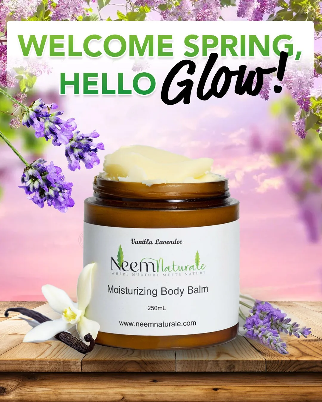 Spring is finally Here! Say Hello to your Glow with our moisturizing Body Balm.
Choose from our 5 Scents:
🪻Vanilla Lavender
🌹Rose Petal
🥥Mahogany Coconut
🍋Lemongrass
🍃Unscented

Shop now: www.neemnaturale.com
#neemnaturale #spring #skincarecare 