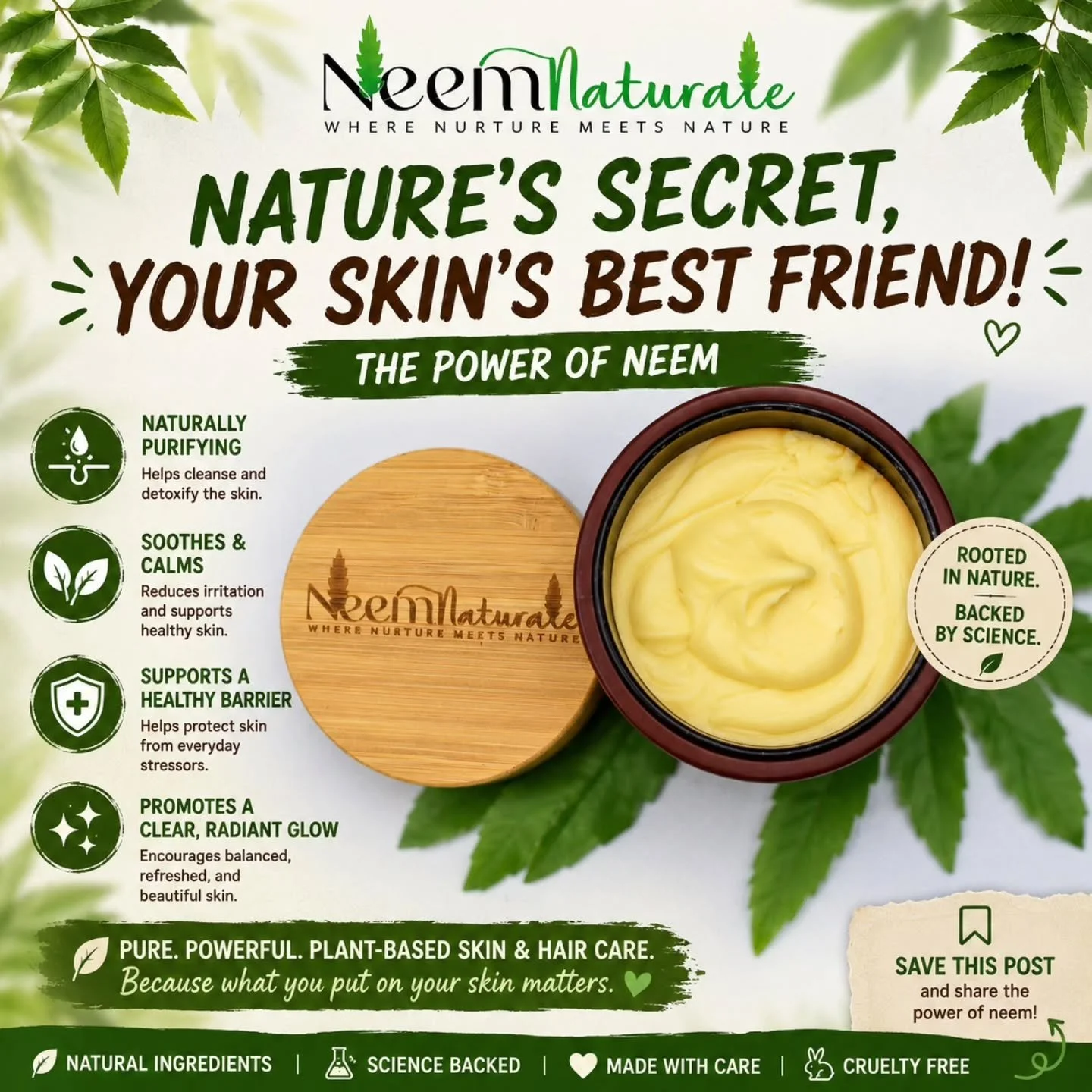 Packed with naturally purifying and soothing properties, neem has been trusted for generations to help support healthy, balanced skin. From calming irritation to promoting a radiant glow, this powerhouse botanical is one of our favorite ingredients f