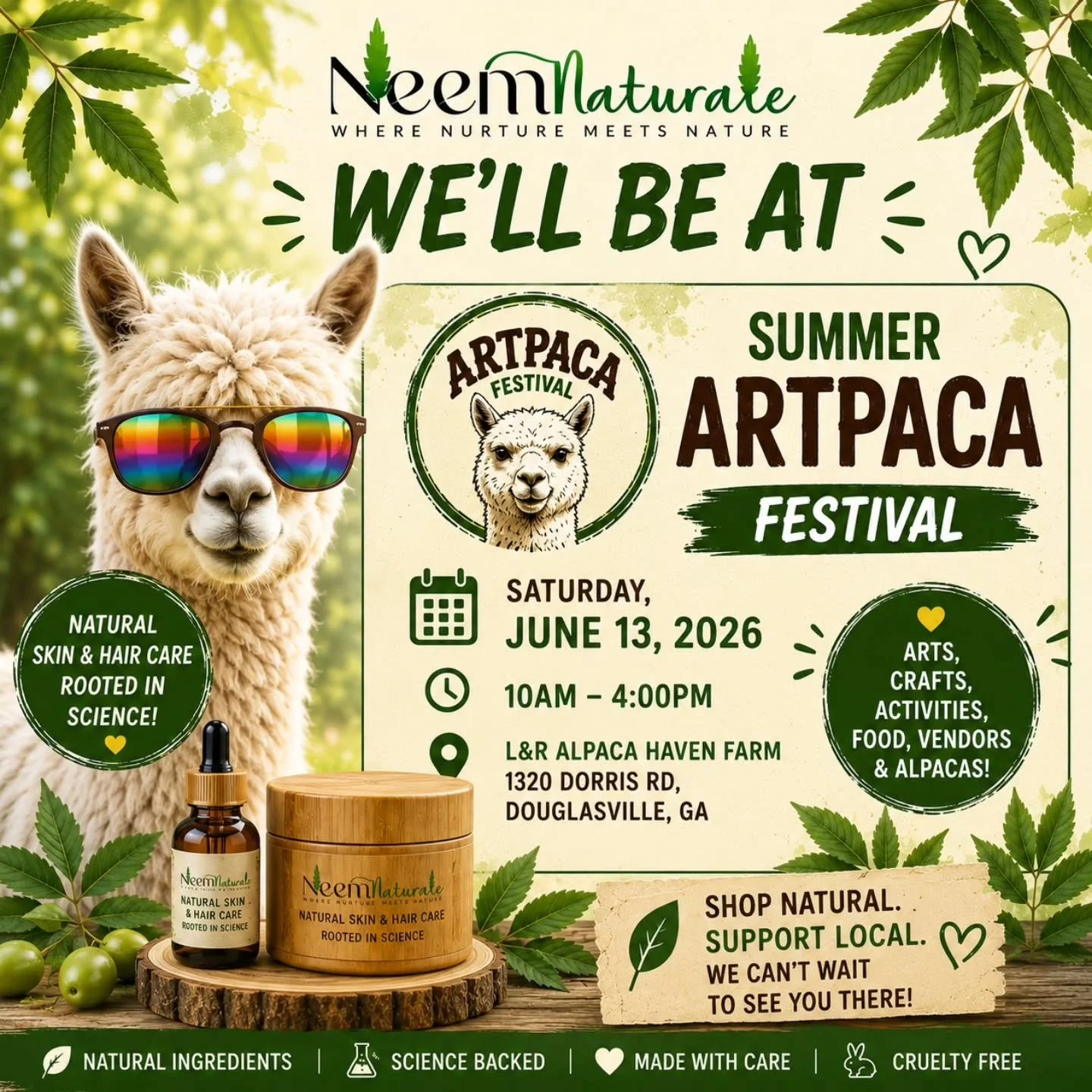 🦙🌿 We&rsquo;re headed to the Summer Artpaca Festival! 🌿🦙

Join us on Saturday, June 13, 2026, at L&amp;R Alpaca Haven Farm in Douglasville, GA for a day filled with arts, crafts, food, vendors, activities, and of course... alpacas!

Stop by the N