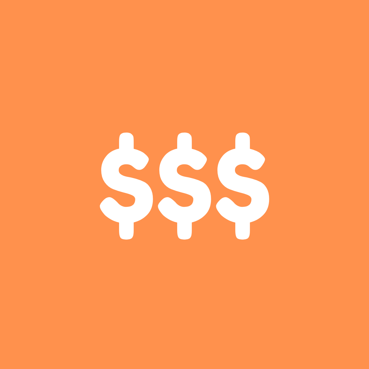 Three white dollar signs on an orange background.