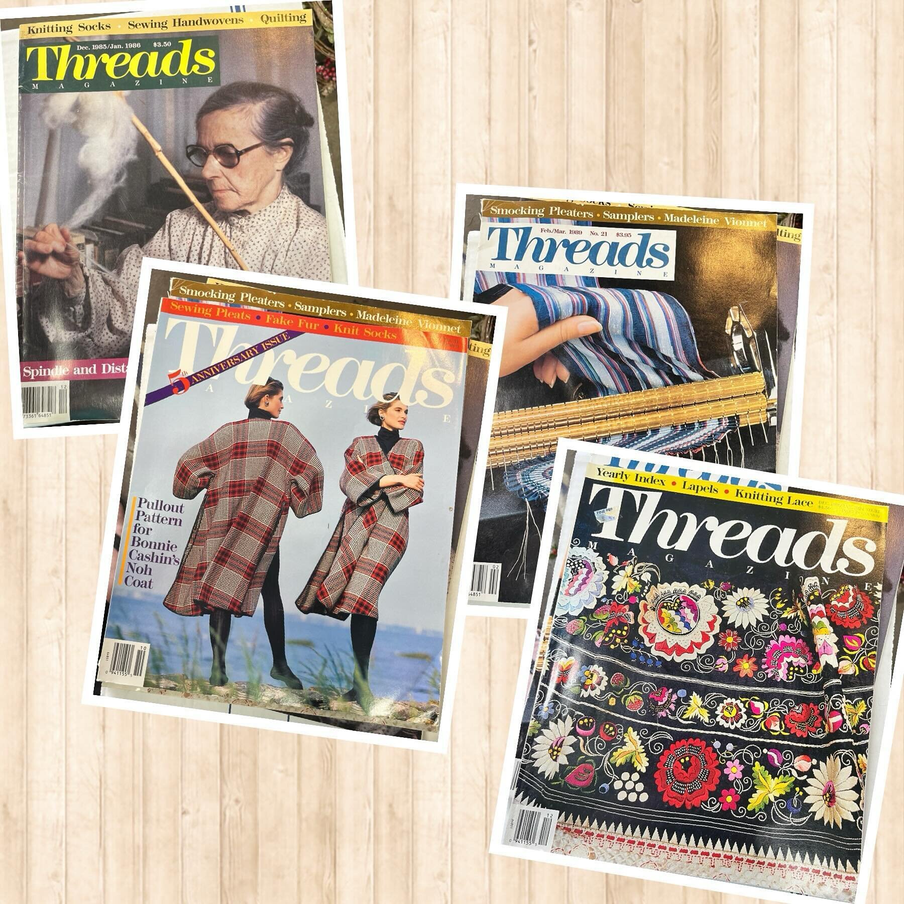 Tons of fresh Threads magazines in the house, plus these four from the way back machine! #threads #vintagefashion #sewing #texasartasylum