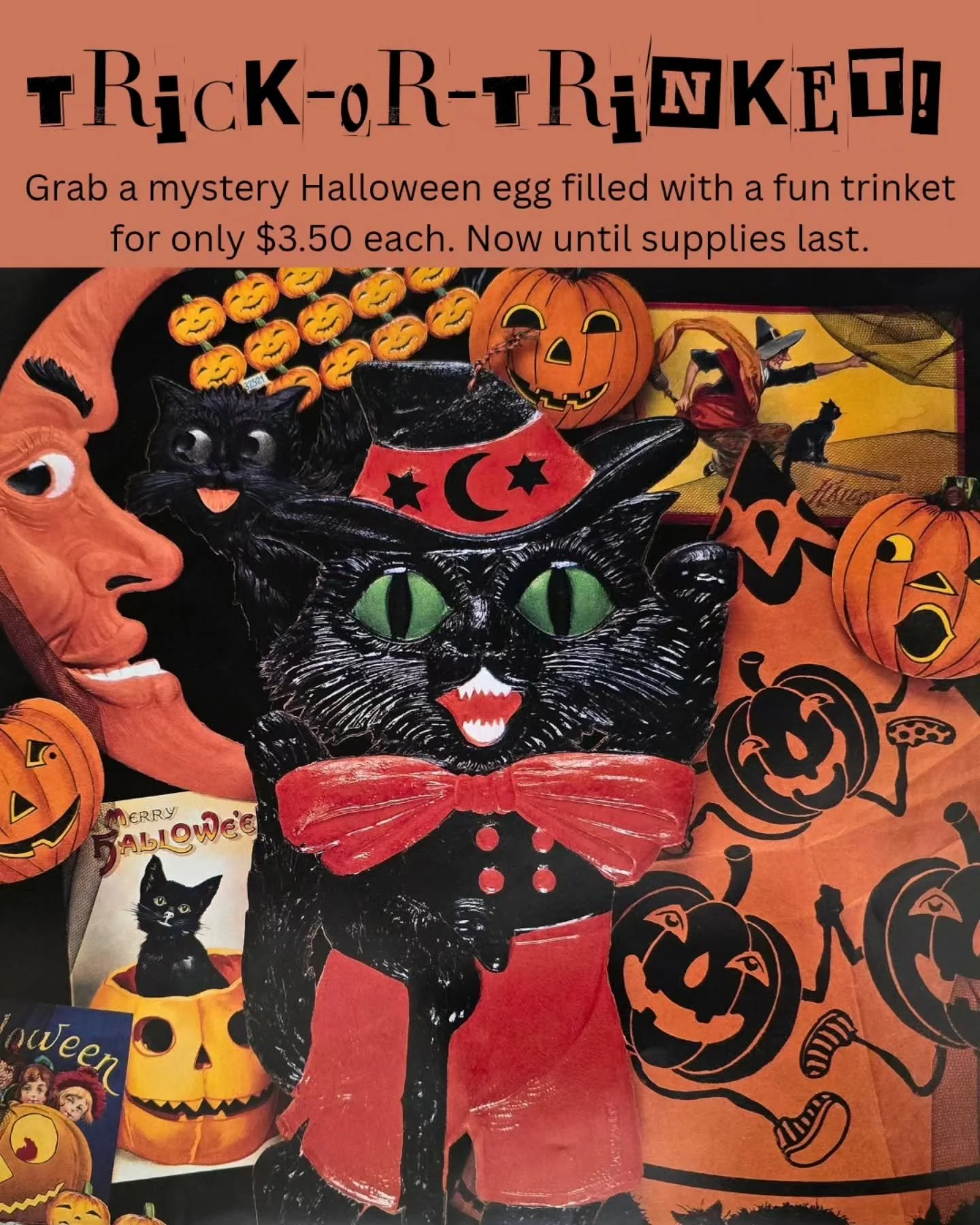 Trick-or-Trinket! Halloween is in 15 days, grab a Halloween blind box egg filled with your favorite Texas Art Asylum trinket shelf worthy trinkets.