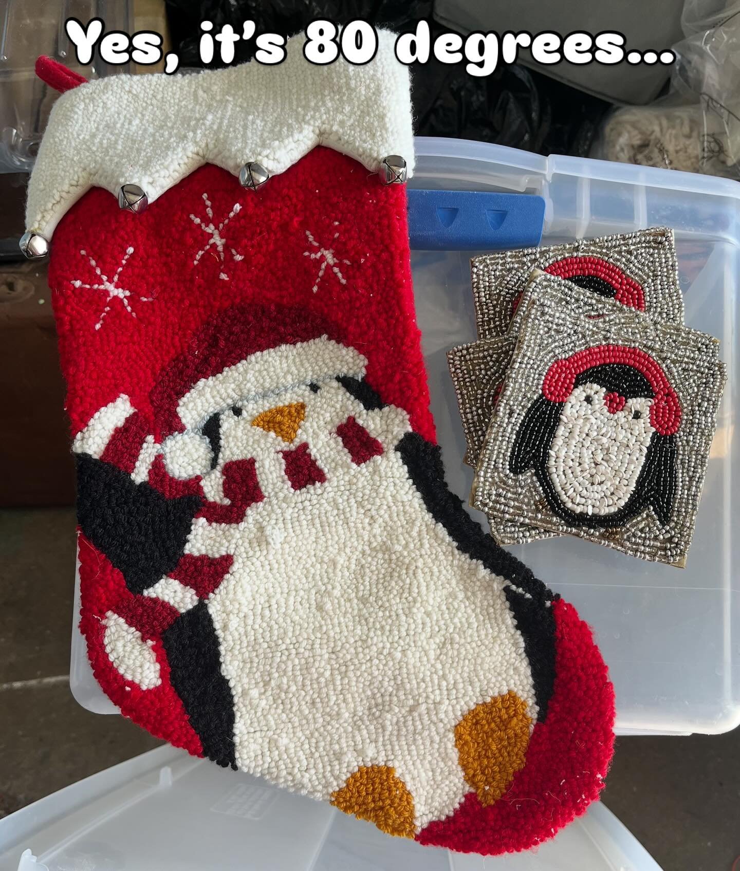 But look how cute these penguins are! A punch needle stocking AND a set of beaded coasters!! 🐧 This is just a peek at some of the cool vintage holiday decor we have in stock. Why pay full retail?