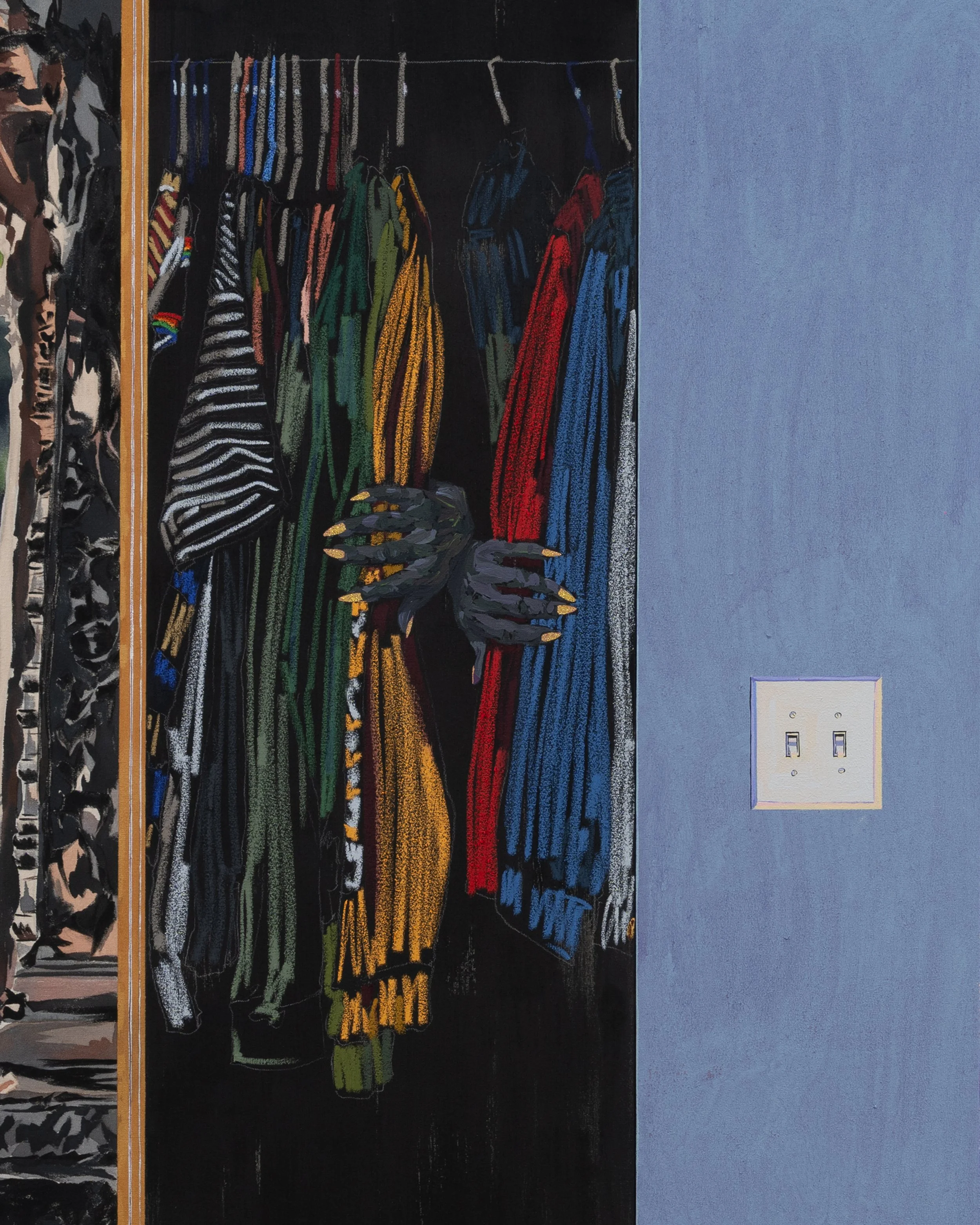 What Are You Looking At?, 72 x 144 in (182.88 x 365.76 cm), glitter, acrylic and oil on canvas, detail