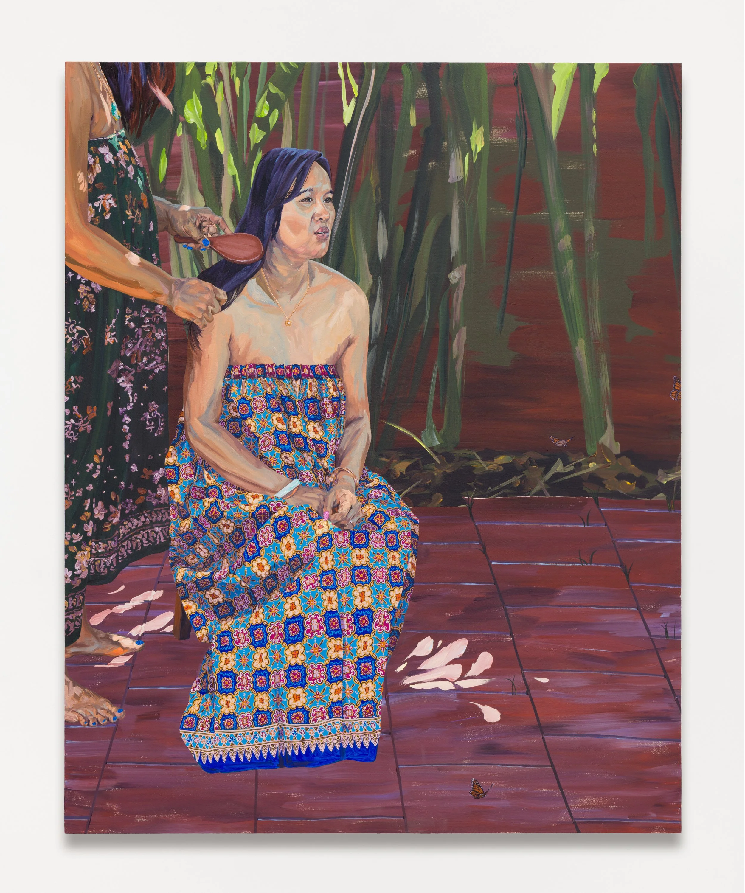 Brushing Her Hair, 60 x 48 in (152.4 x 121.92 cm), glitter, acrylic and oil on canvas