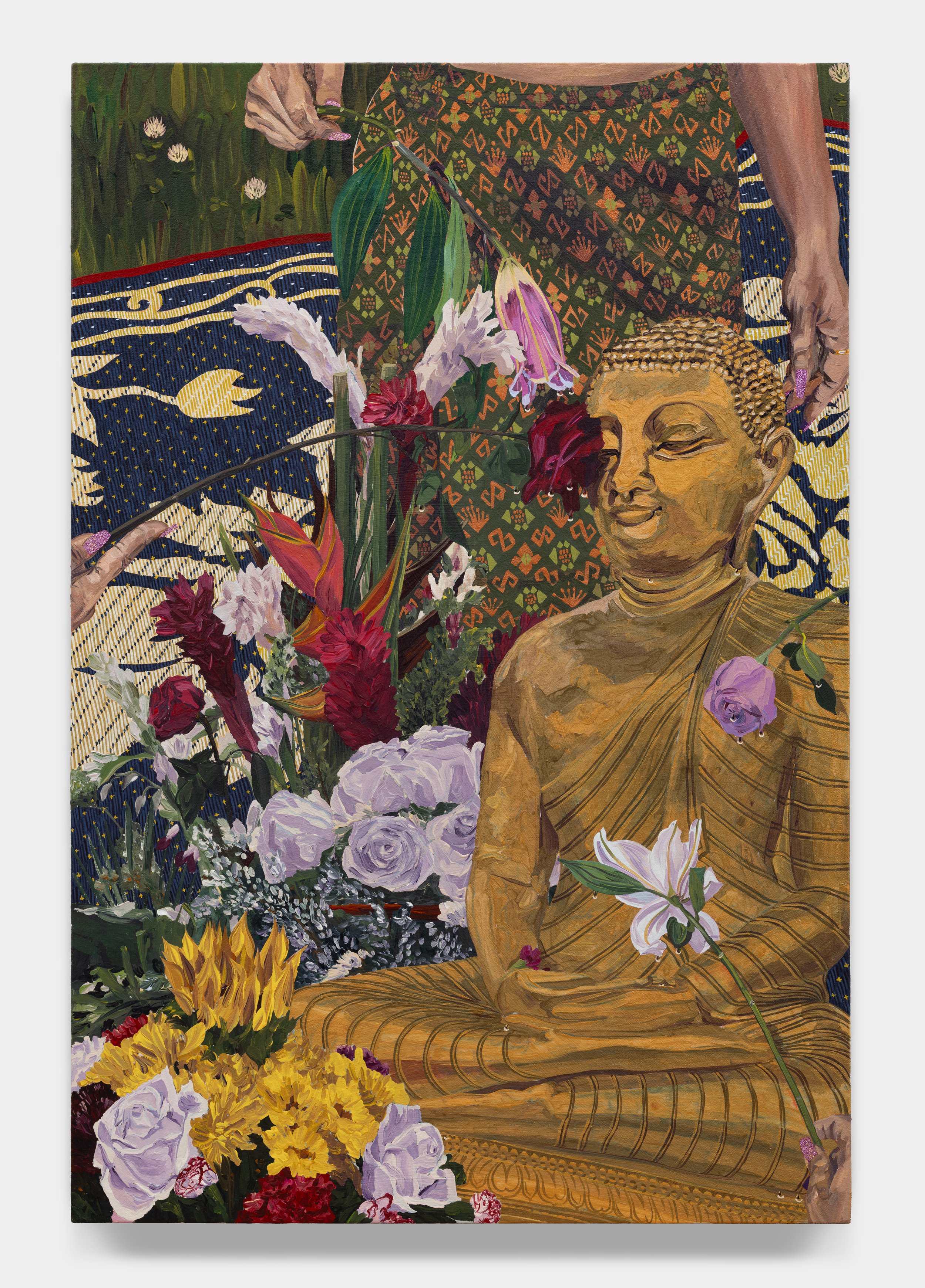 Cleanse It With Flowers and Water, 36 x 24 in (91.44 x 60.96 cm), glitter, acrylic and oil on canvas