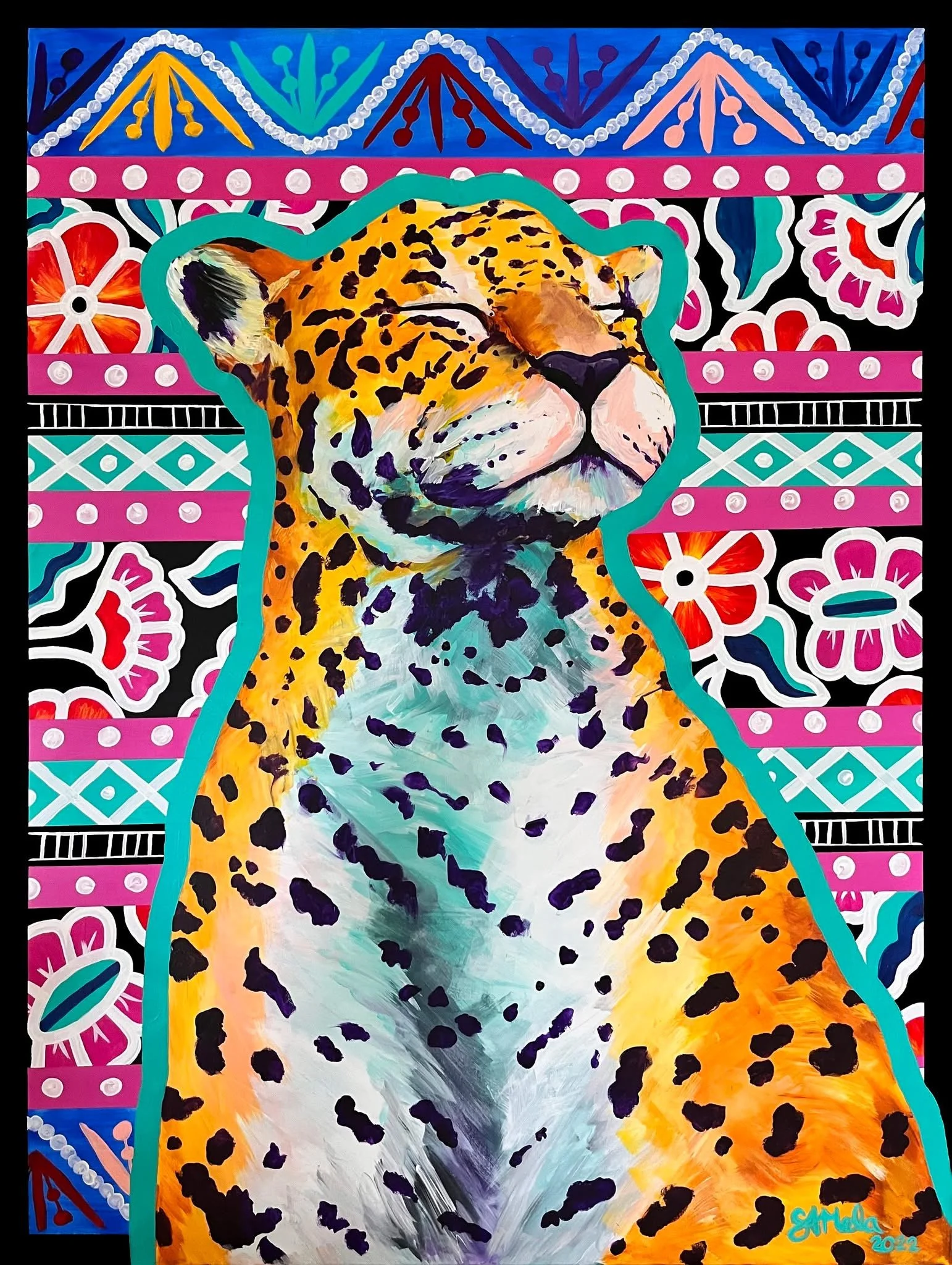 Noche de la Fiesta "Jaguar" public painting demonstration. Sold: Mike Cannon, Framingham City Counselor