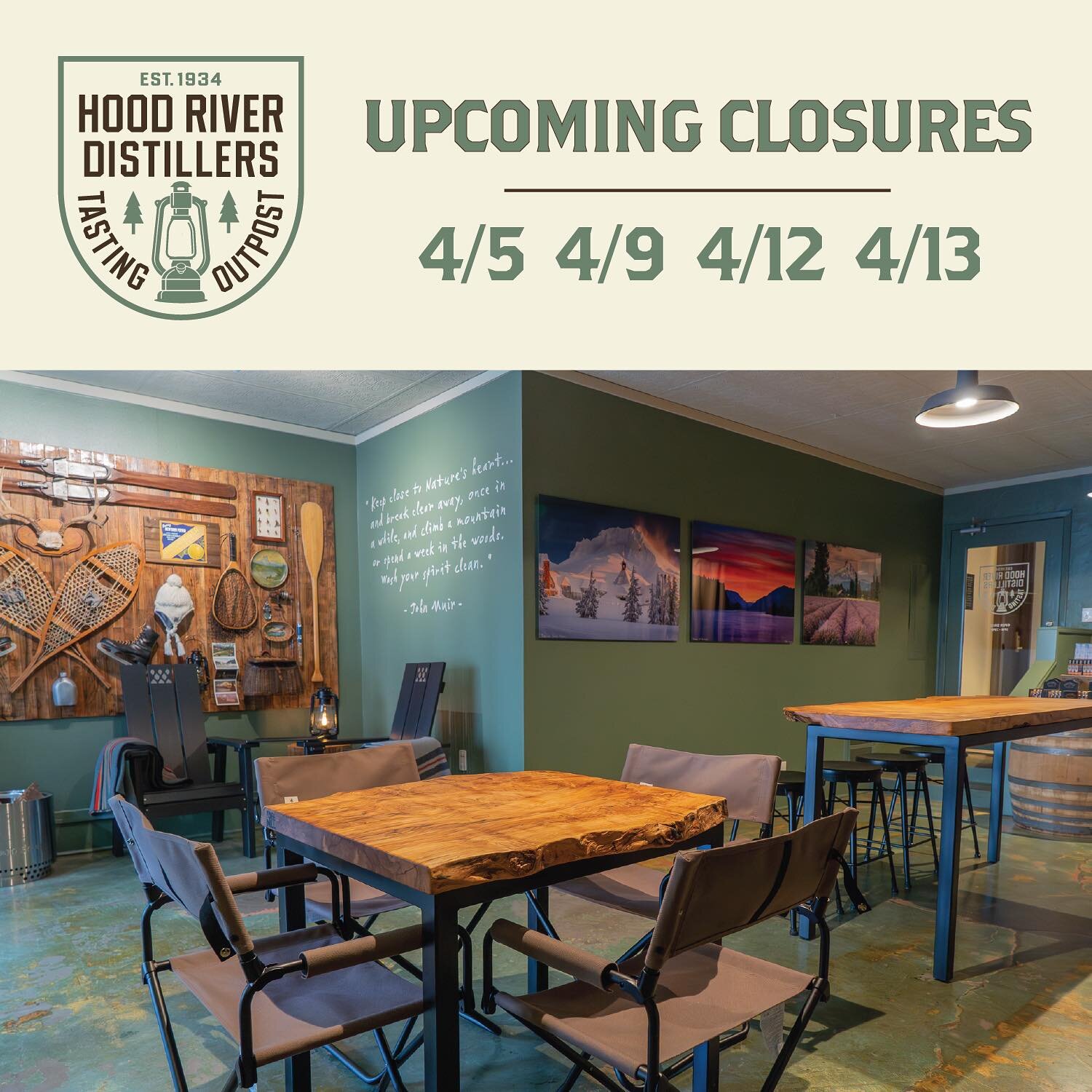 Our apologies, but due to insufficient staffing, the Portland Tasting Outpost will be closed on the following days:

Friday, April 5th
Tuesday, April 9th
Friday, April 12th
Saturday, April 13th
 
Please call the Tasting Outpost at 503.545.8906 or che