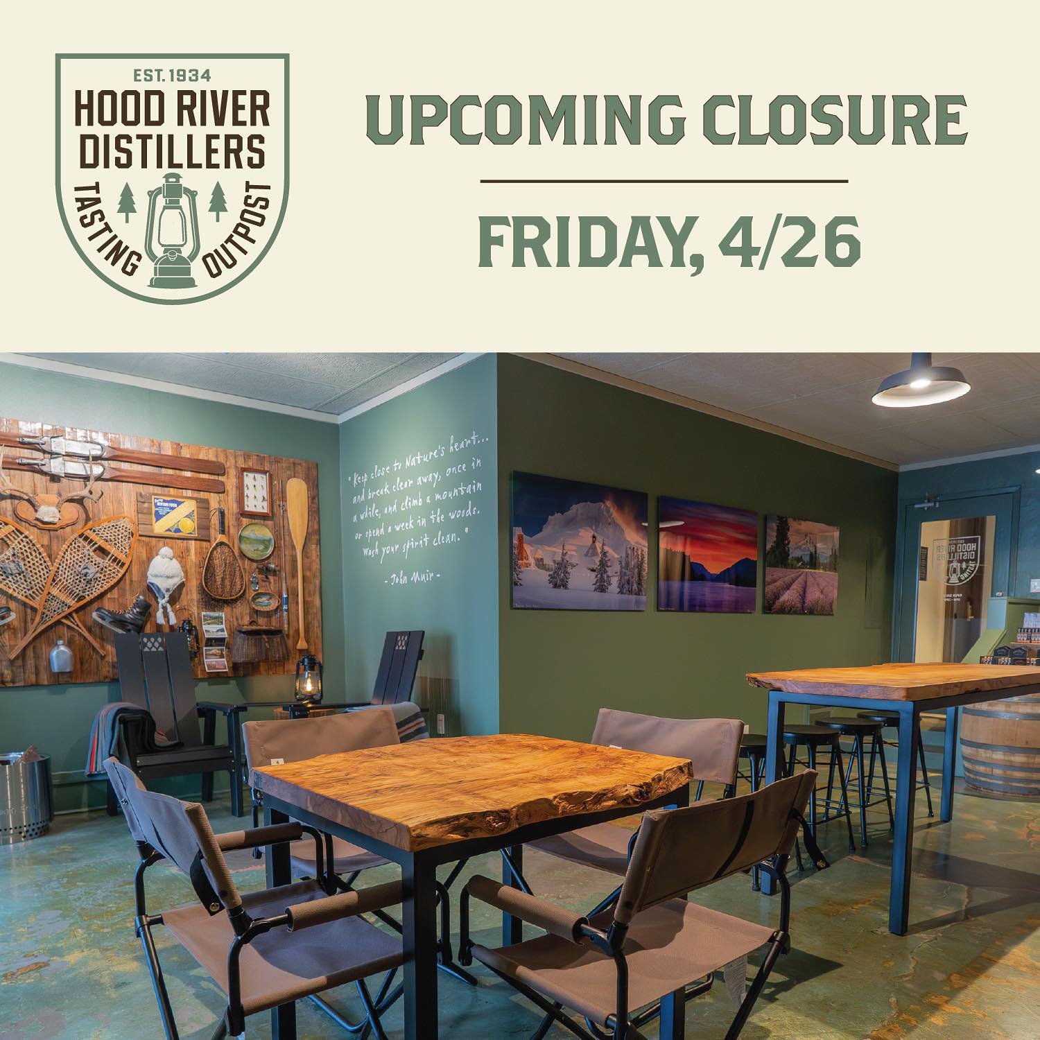 Our apologies, but due to insufficient staffing, the Portland Tasting Outpost will be closed on Friday, April 26th.

Please call the Tasting Outpost at 503.545.8906 or check our updated hours on Google ahead of visiting. Our Hood River Tasting Room l