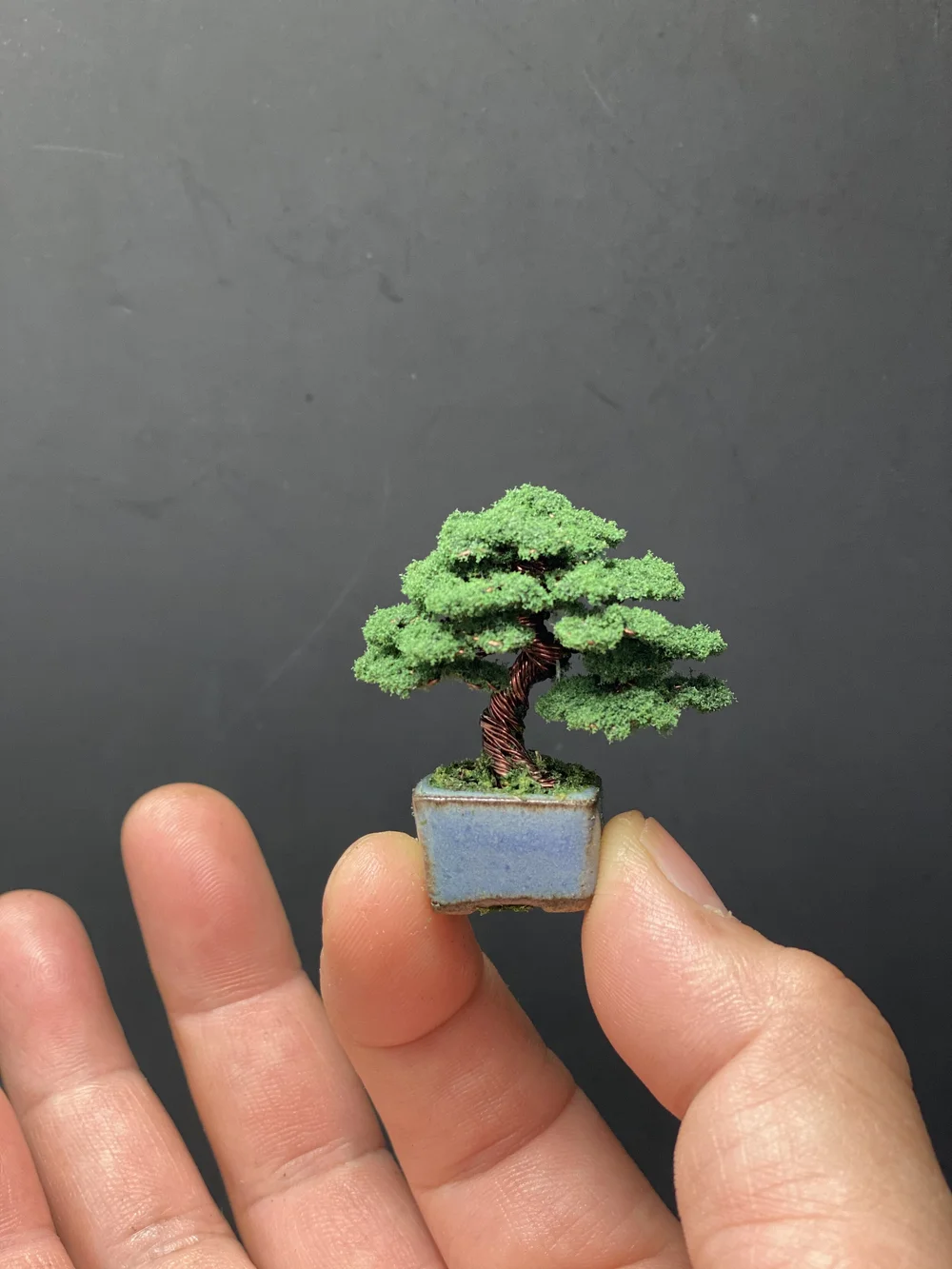 FLOCKED MICRO MAME WIRE BONSAI TREE SCULPTURE BY KEN TO 200508002   NANOBONSAI