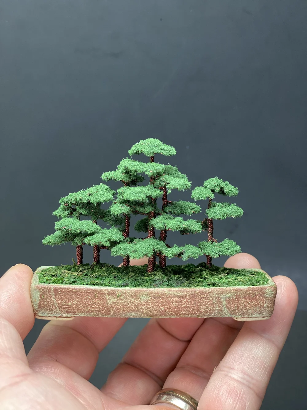 Flocked Forest Style Mame Wire Bonsai Tree Sculputure by Ken To