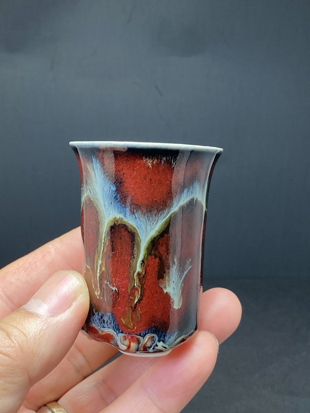TALL MAME CASCADE BONSAI POT WITH CUSTOM DRIP STYLE GLAZE BY KEN