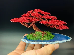 Red Copper Wire Bonsai Tree Sculpture by Ken To  NANOBONSAI