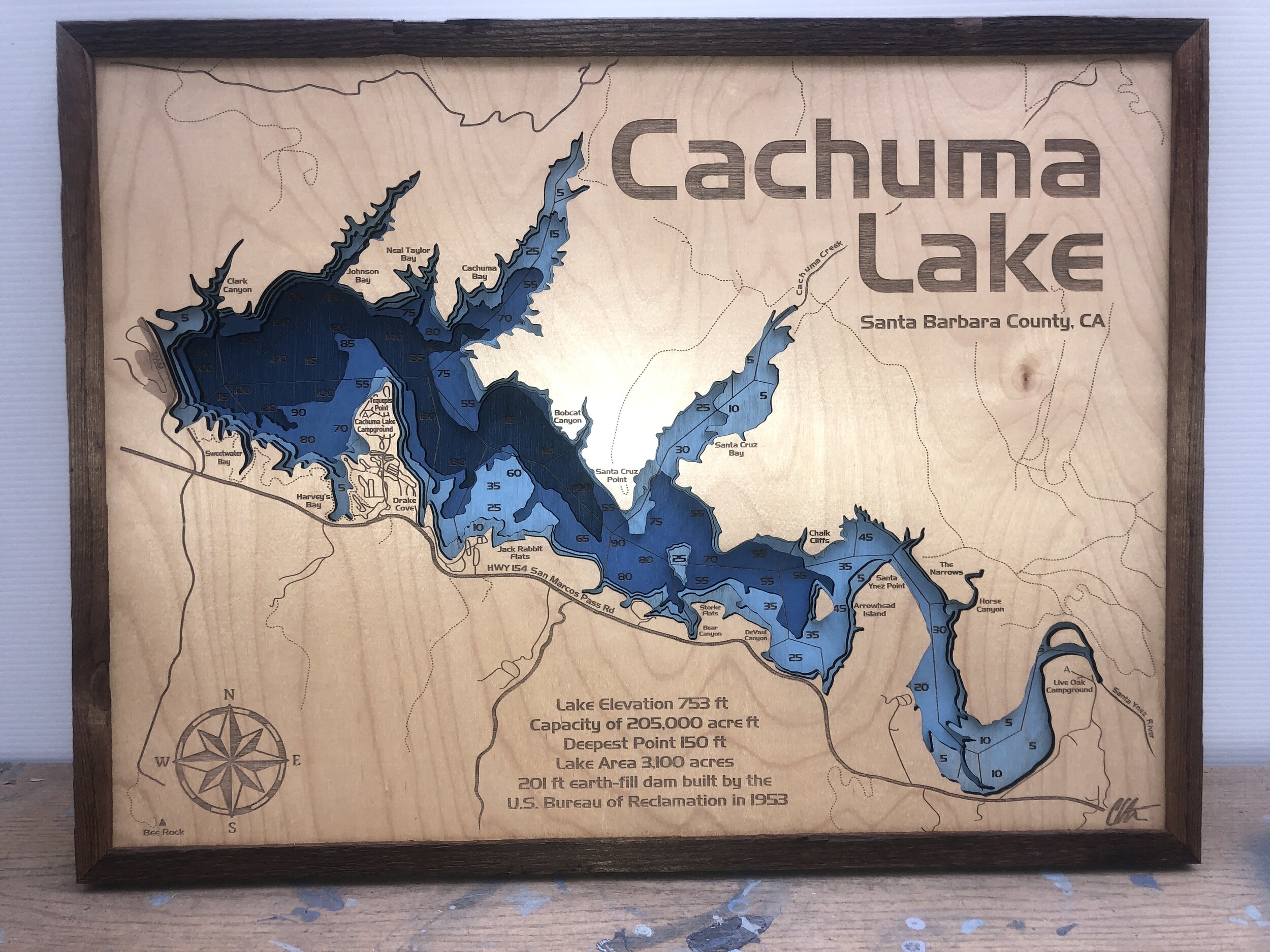 Cachuma Lake 3D wood map 5 layers thick
