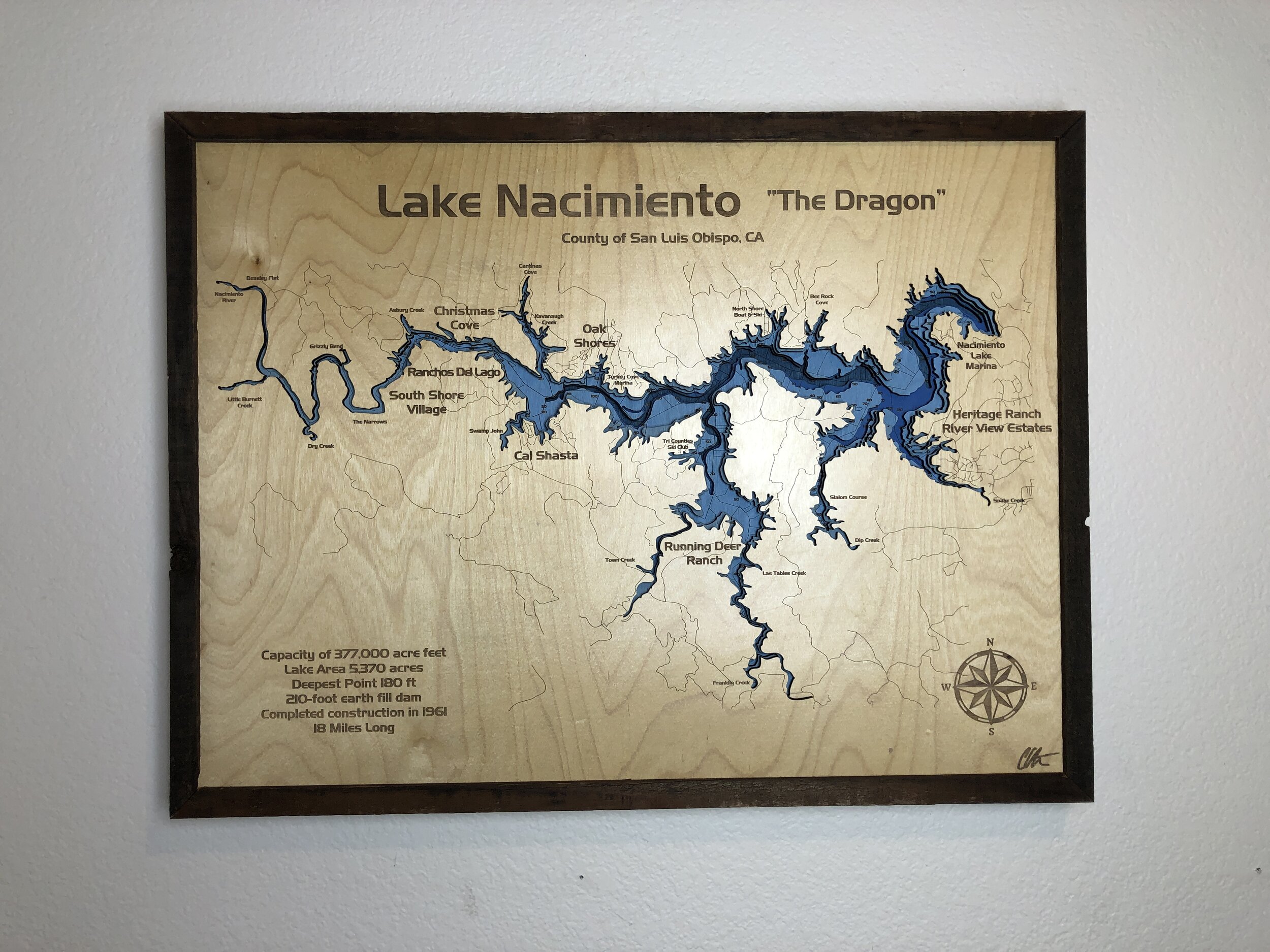 Lake Nacimiento 3d wood map 5 layers thick