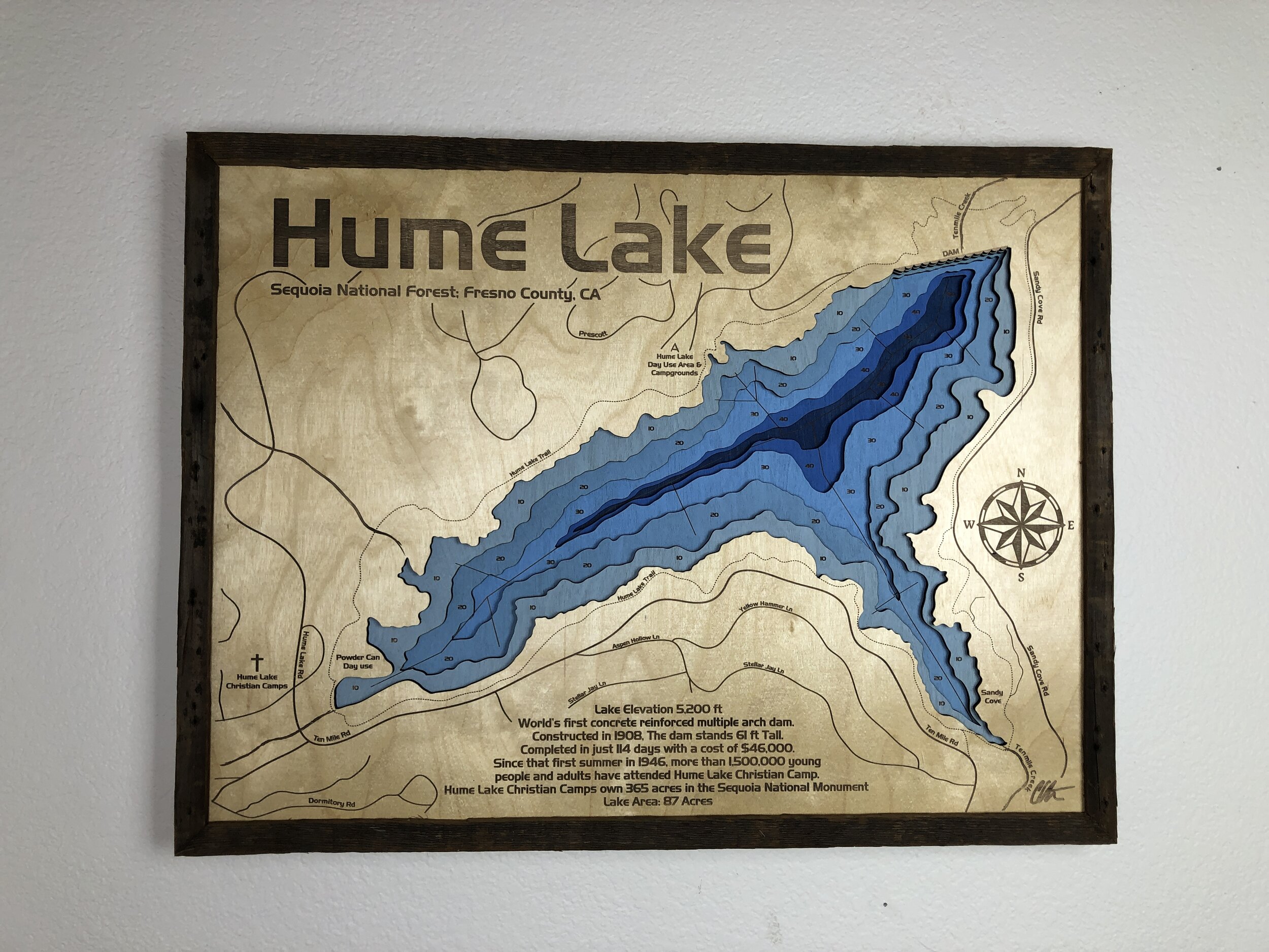 Hume Lake 3D Map. 6 Layers Thick Baltic Birch Wood