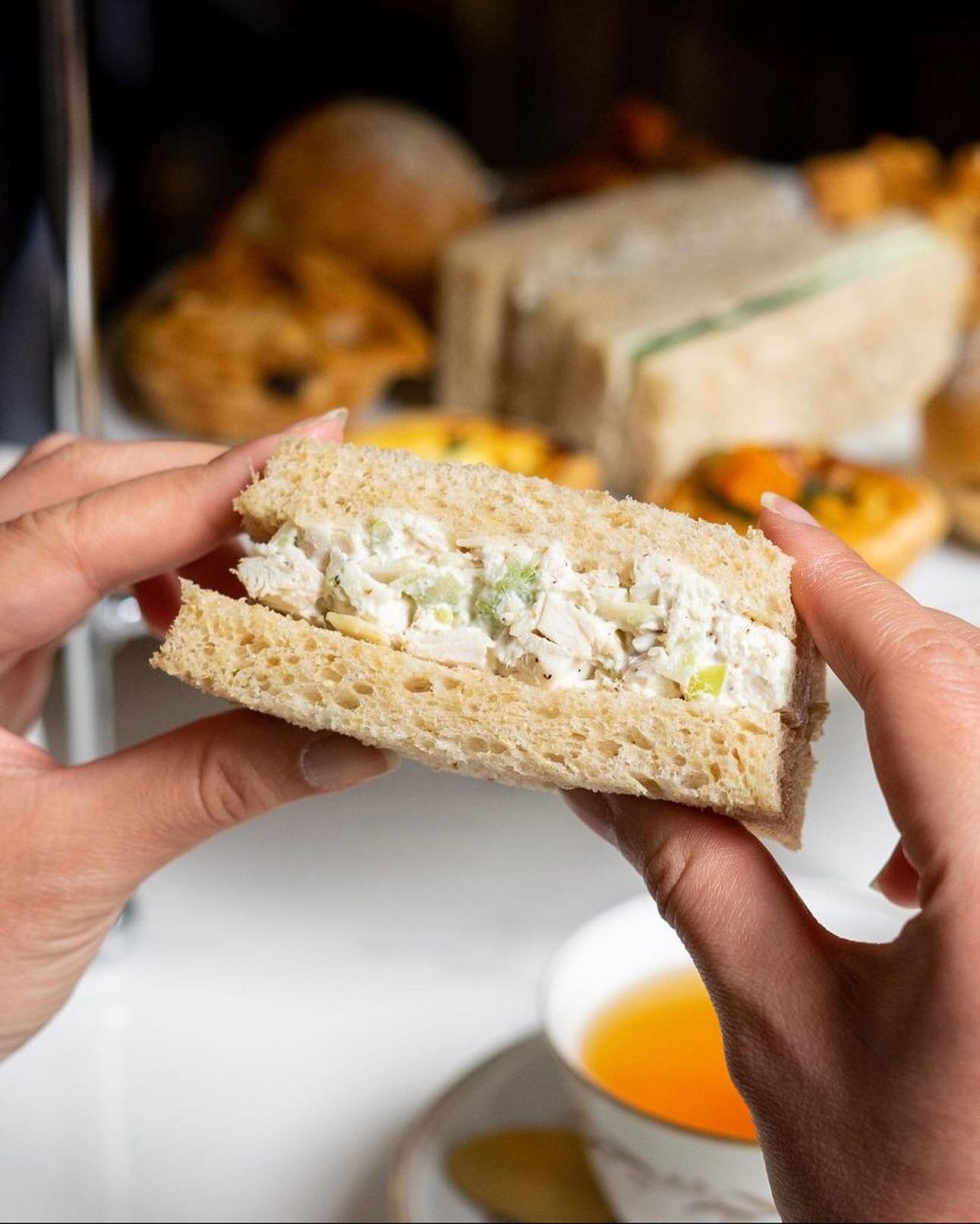 Looking for a new way to treat yourself? Our afternoon tea chicken Waldorf ribbon sandwich perfect snack to enjoy while sipping on a hot cup of tea in our beautiful ornate historical building.