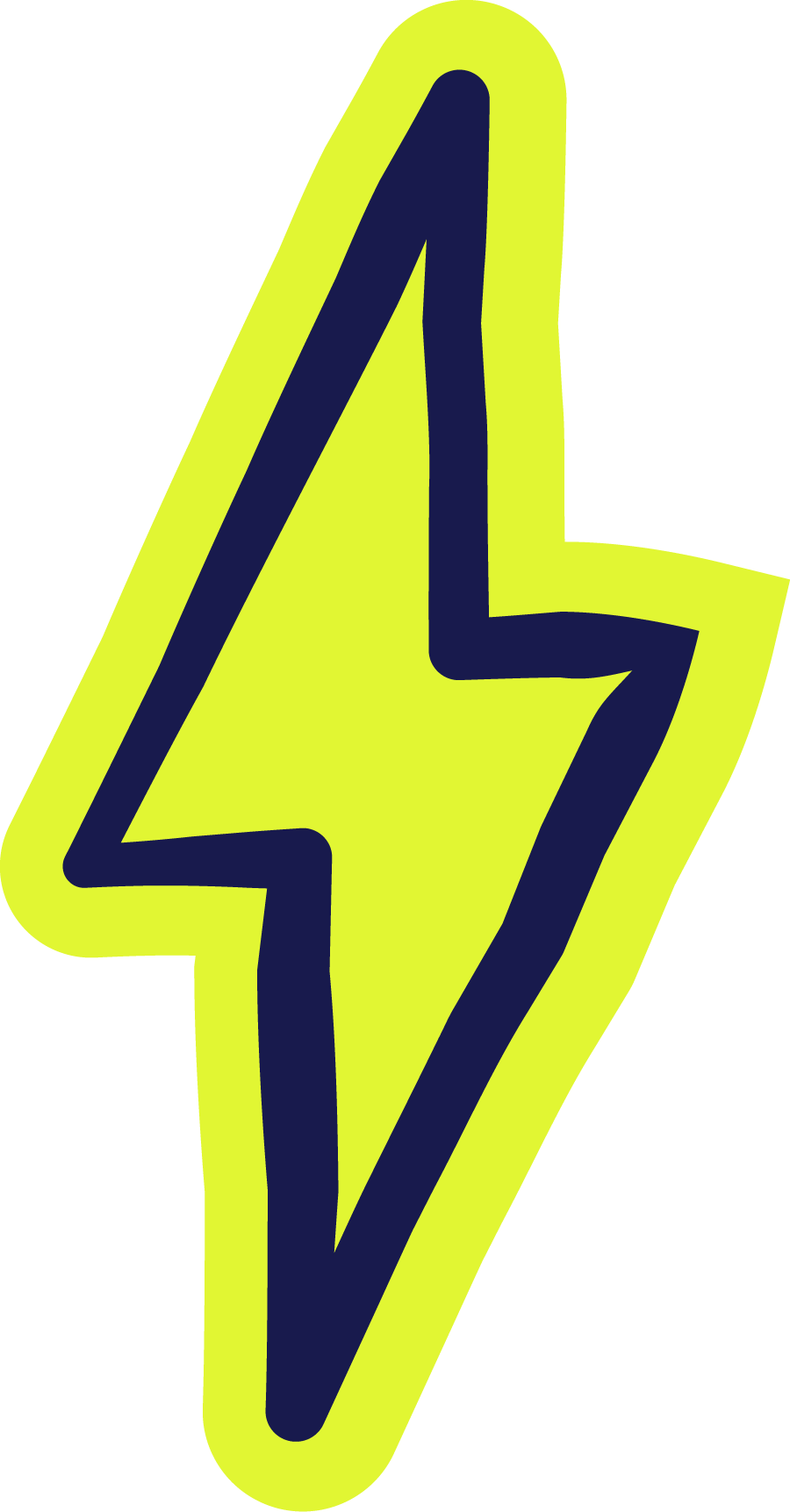 Neon safety sign with a dark blue lightning bolt symbol surrounded by a bright yellow outline.