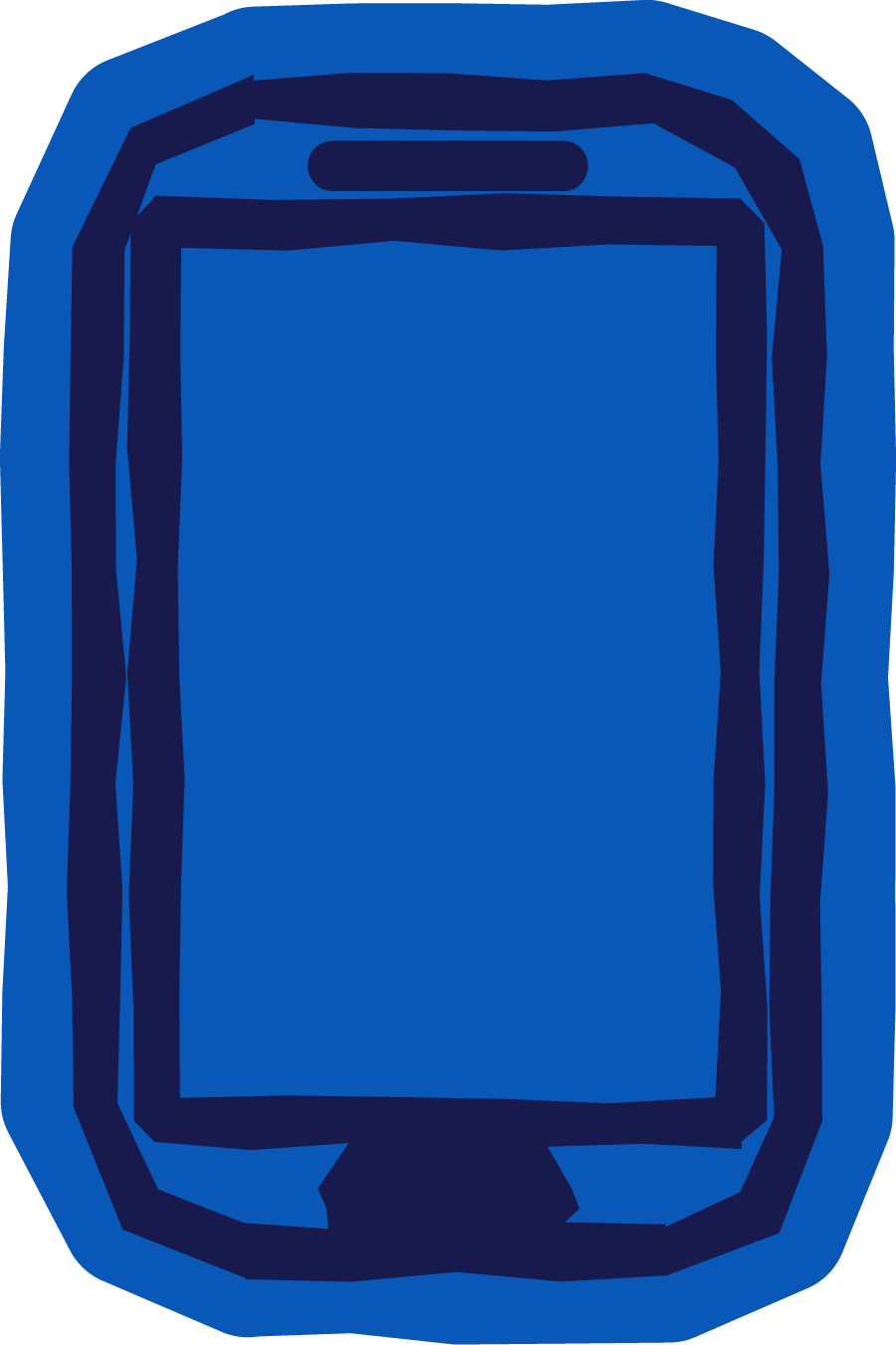A digital drawing of a mobile phone with a blue background and dark blue outline.