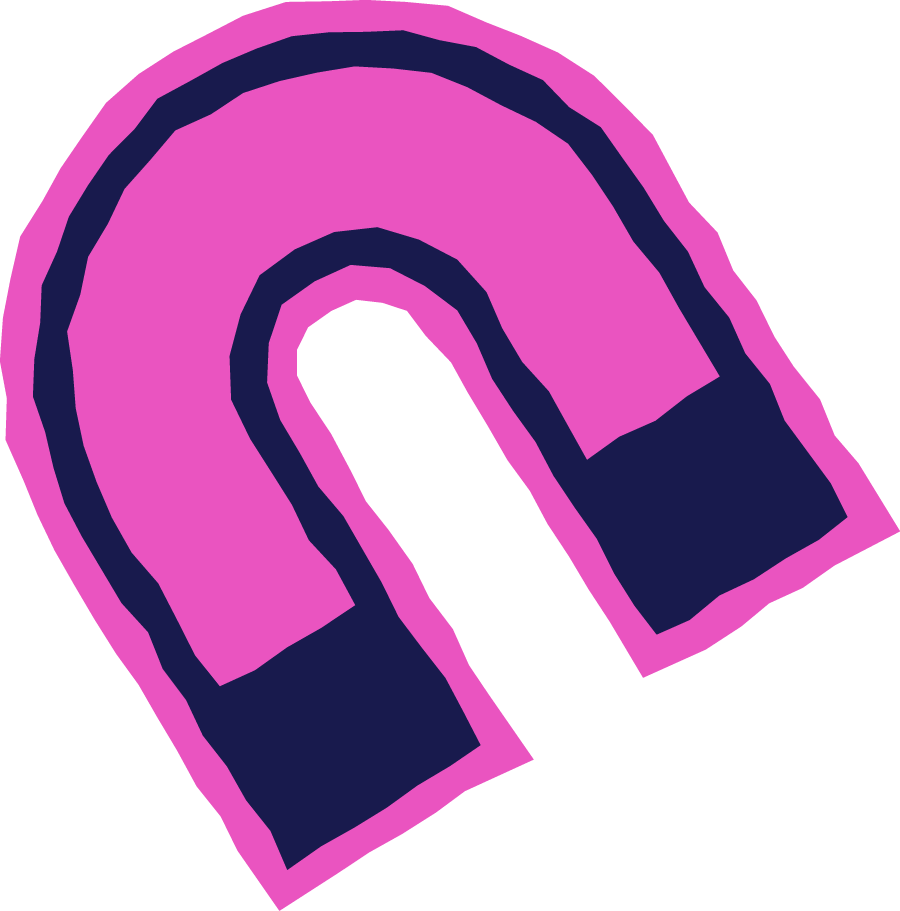 Pink and dark blue horseshoe magnet illustration.