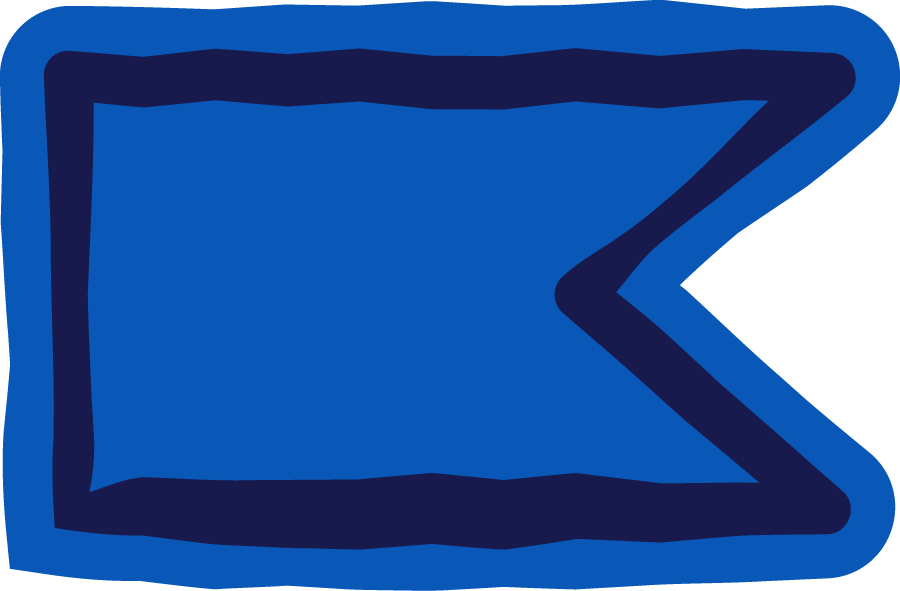 A stylized blue and dark blue banner or flag with a cut-out on the right side.