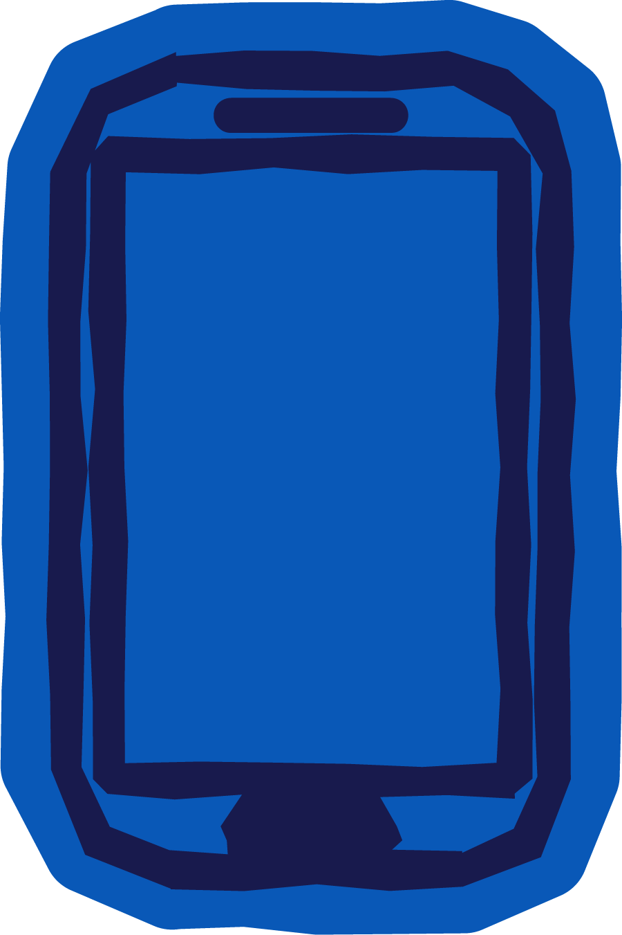 A stylized digital illustration of a smartphone with a blue screen and a dark outline.