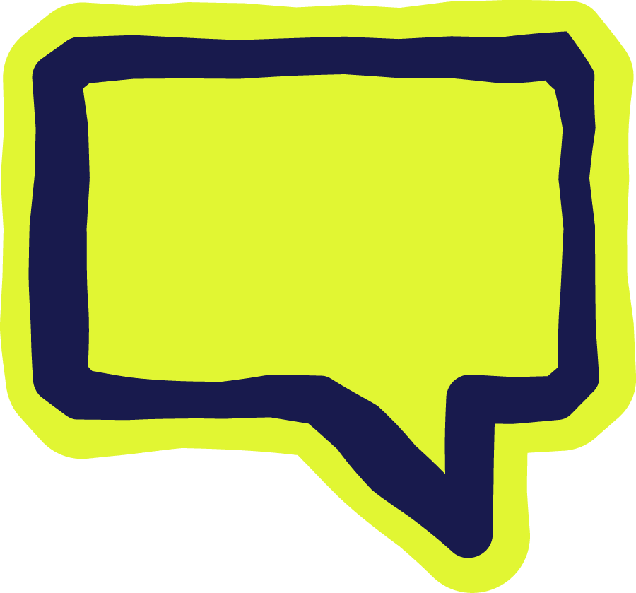 A speech bubble with a yellow outline and a dark blue interior, empty inside.